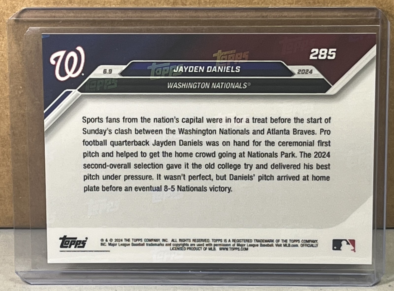 2024 TOPPS NOW #285 JAYDEN DANIELS WASHINGTON COMMANDERS RC NATIONALS 1st pitch
