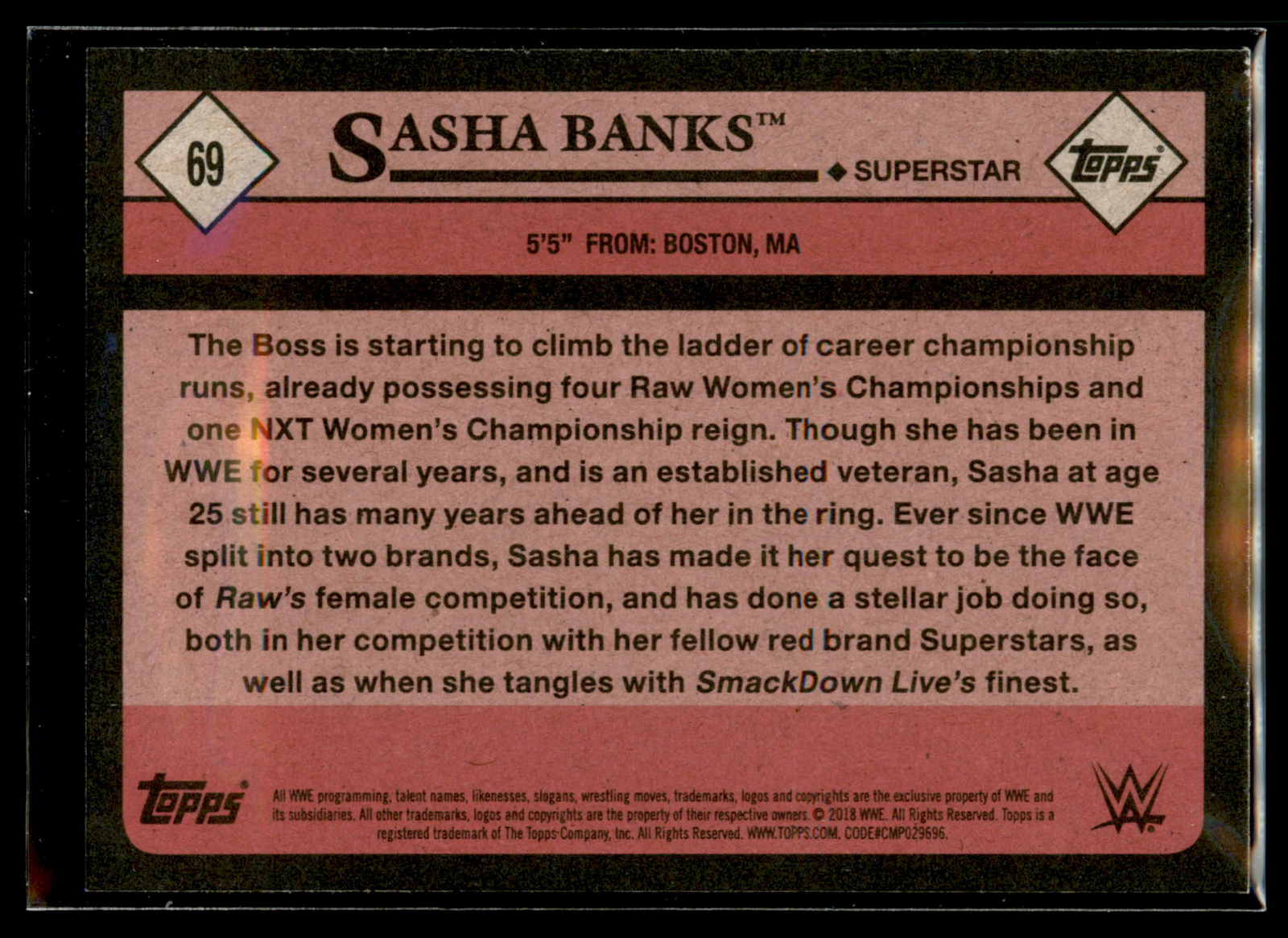 2018 Topps Heritage WWE Wrestling Base Set #69 Sasha Banks – Raw – Quantity