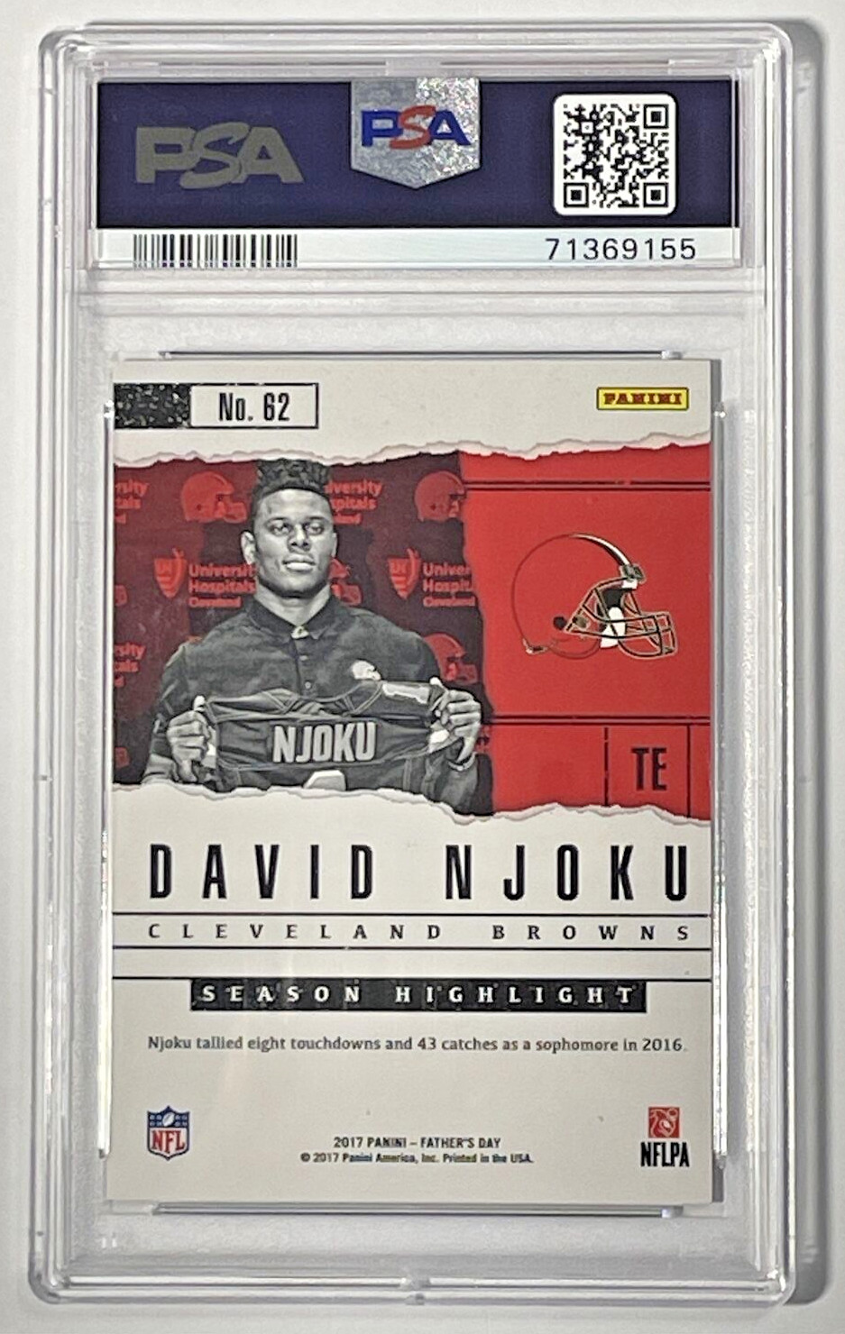 2017 PANINI FATHERS DAY DAVID NJOKU ROOKIE CARD #62 (60/499) PSA 8 NM-MINT!