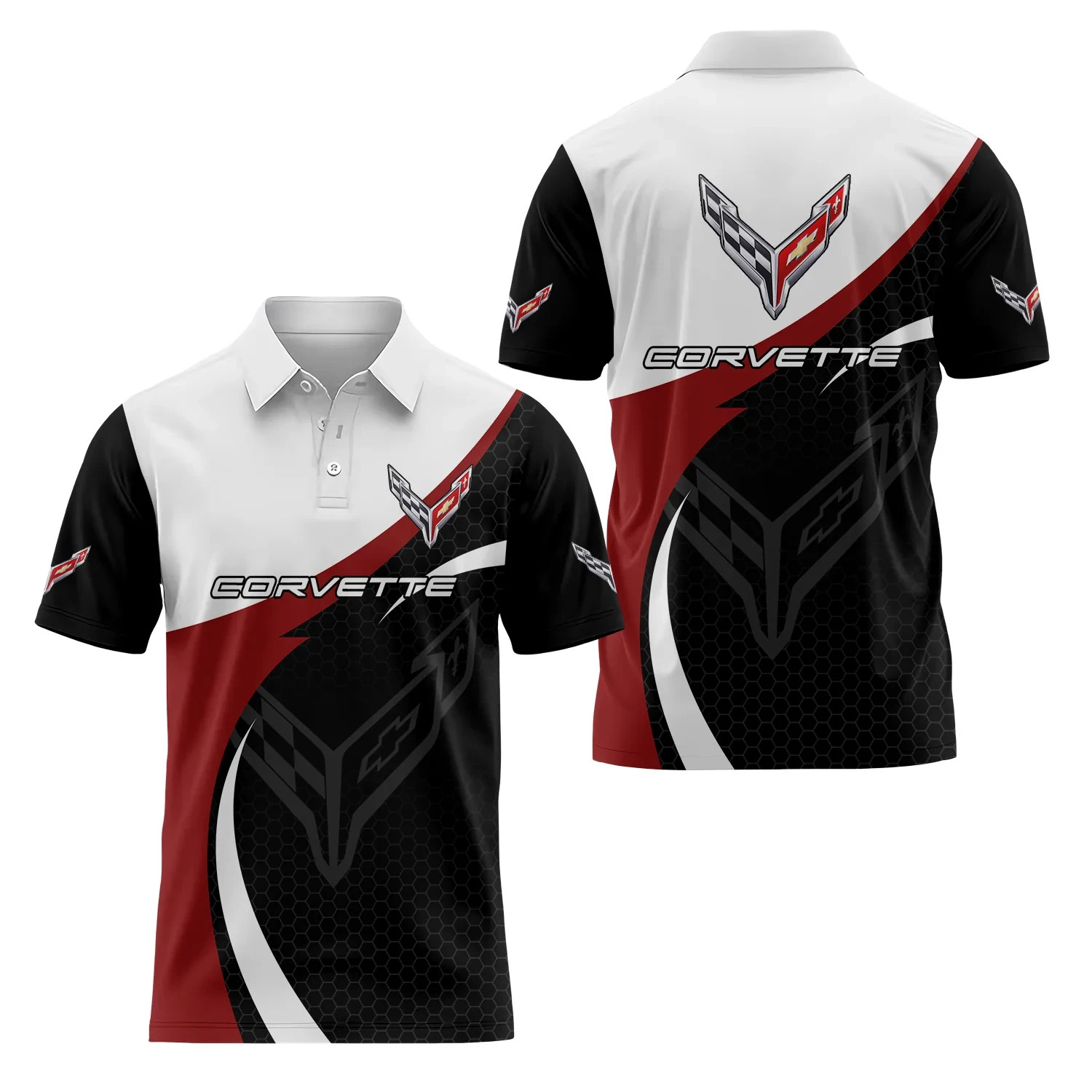 NEW Custom Name Corvette C8 Racing Logo 3D Printed Polo Shirt Men’s S-5XL