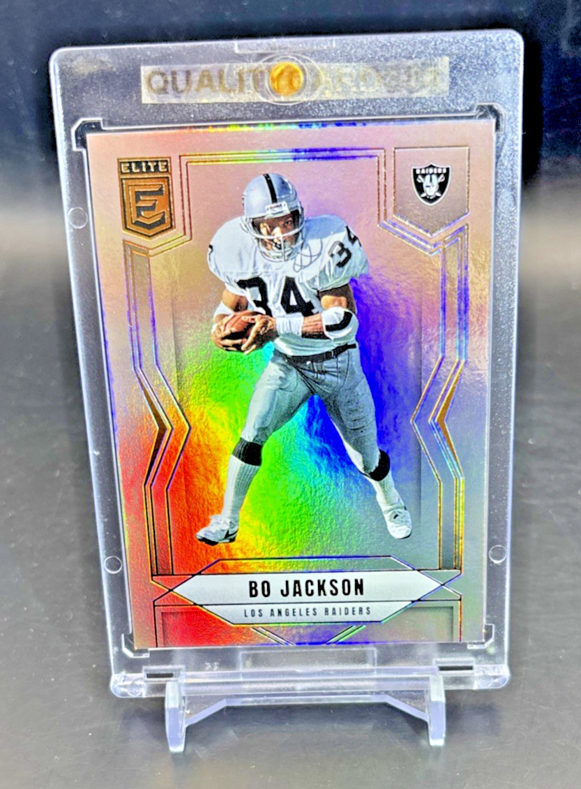 BO JACKSON RAINBOW HOLO FOIL ELITE CARD WITH CASE NFL RAIDERS