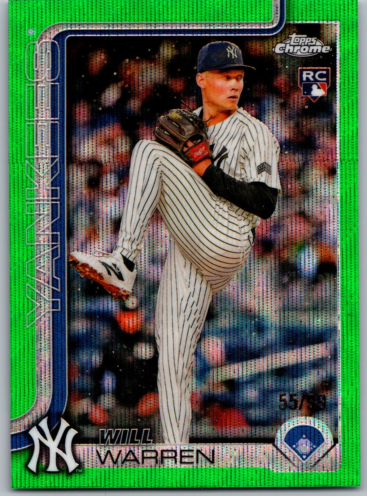 2025 Topps Chrome Will Warren RC Green RayWave Refractor /99 #81 Yankees