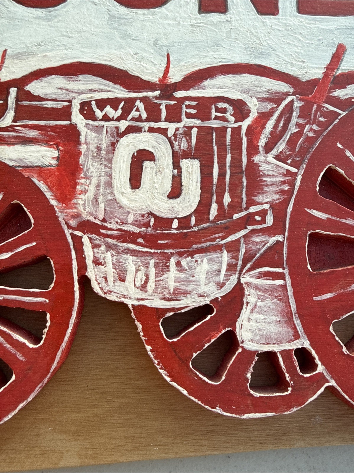 Handmade Oklahoma Sooners Wooden Wheel & Wagon Wall Sign Red & White Painted