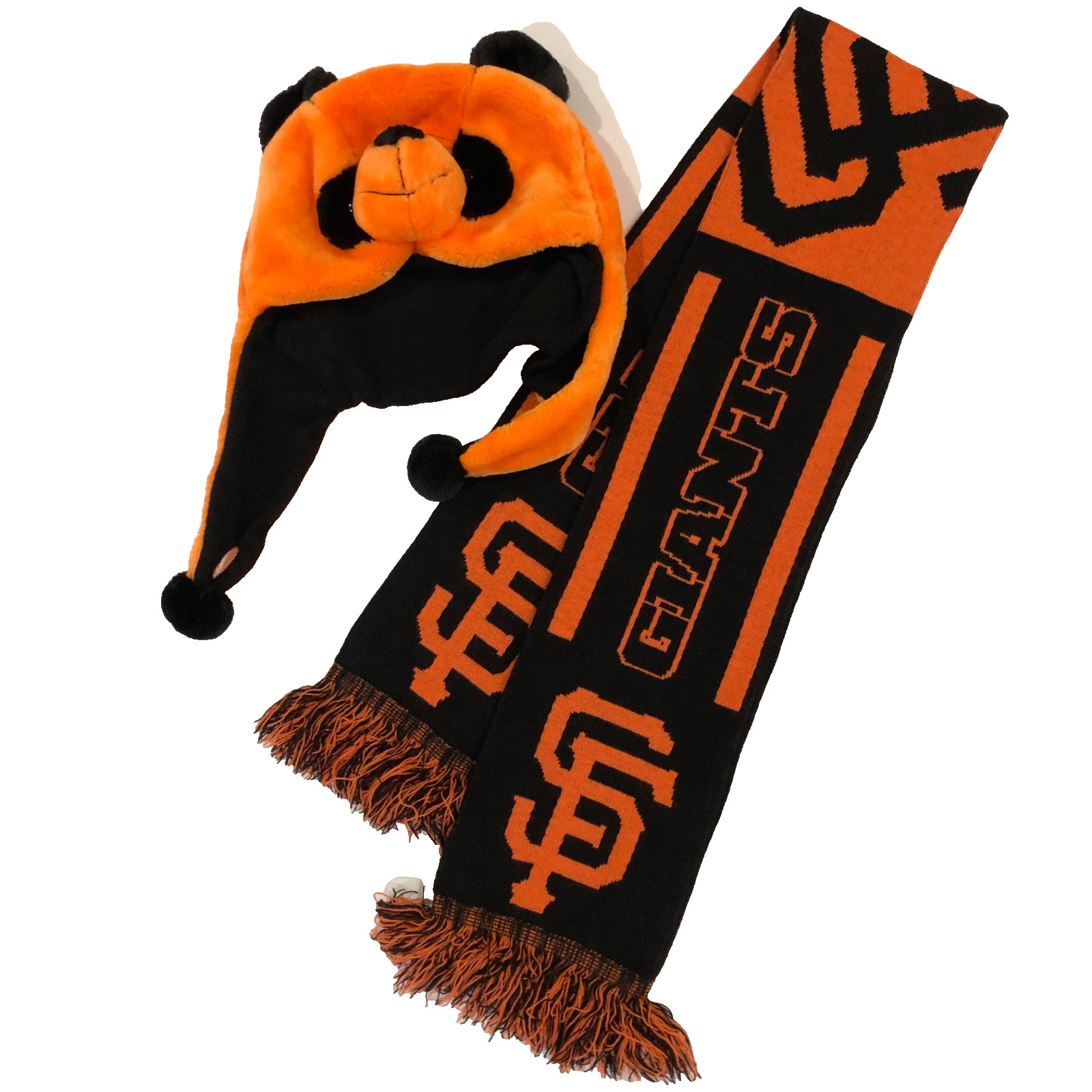 SF GIANTS MLB Forever Collectibles Panda Hat & SCARF Black Orange Excellent Cond