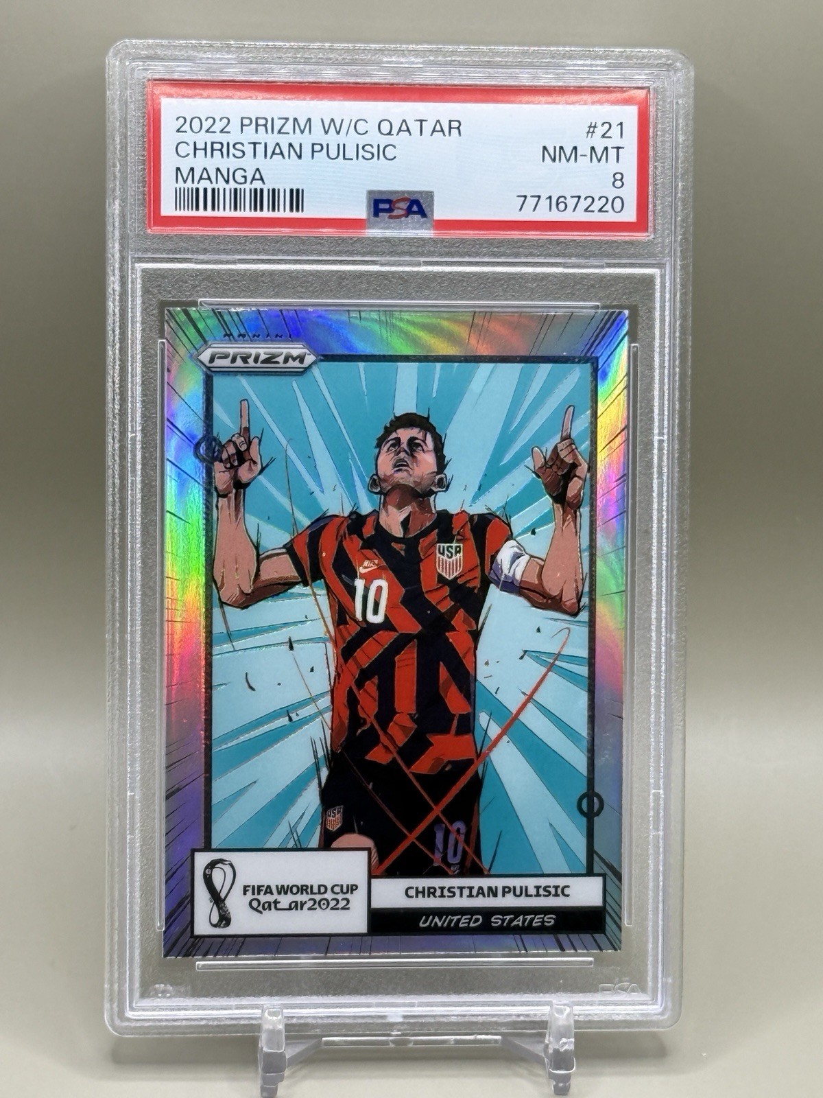 2022 Panini Prizm FIFA World Cup Qatar Christian Pulisic Manga PSA 8
