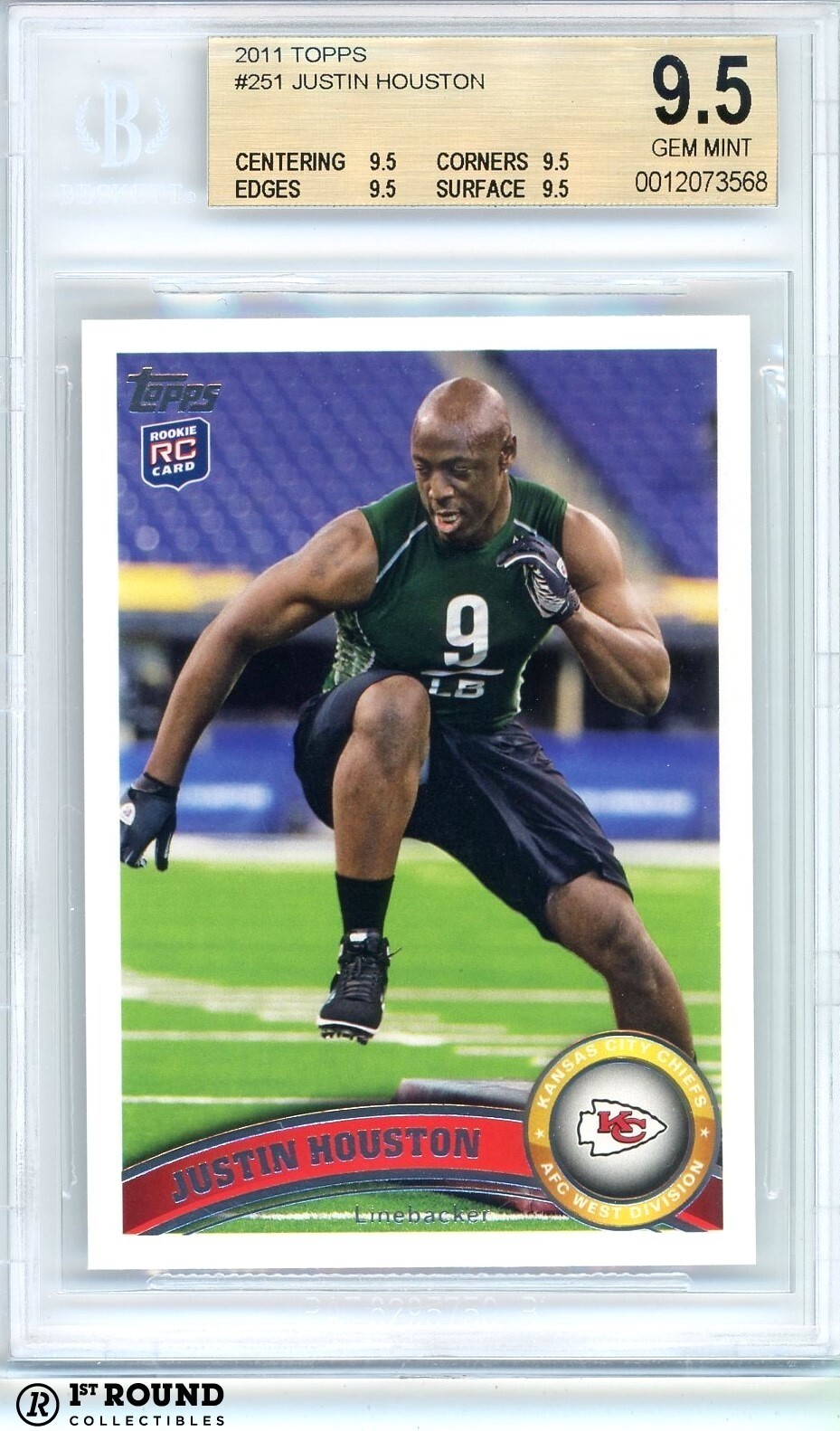 Justin Houston RC BGS 9.5: 2011 Topps Rookie Card True Gem Mint #251 POP 4