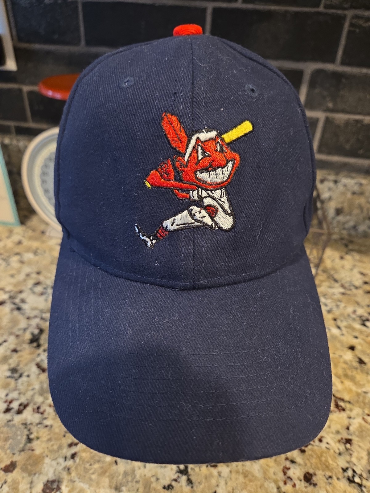 Reading Indians VINTAGE Chief Wahoo Mascot Strapback Hat – MiLB SGA Cap, Blue OS
