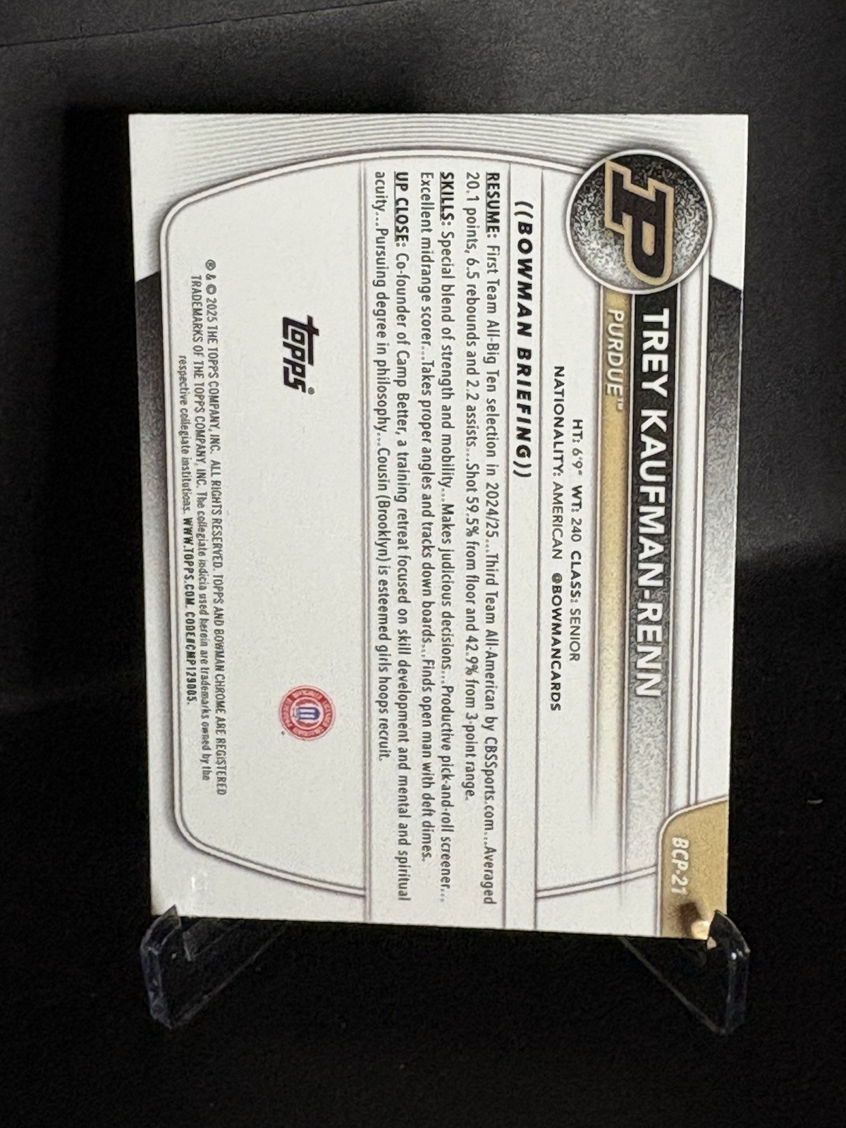 Topps Bowman Chrome Univ Prospects Trey Kaufman-Renn BCP-21 /99 Purdue
