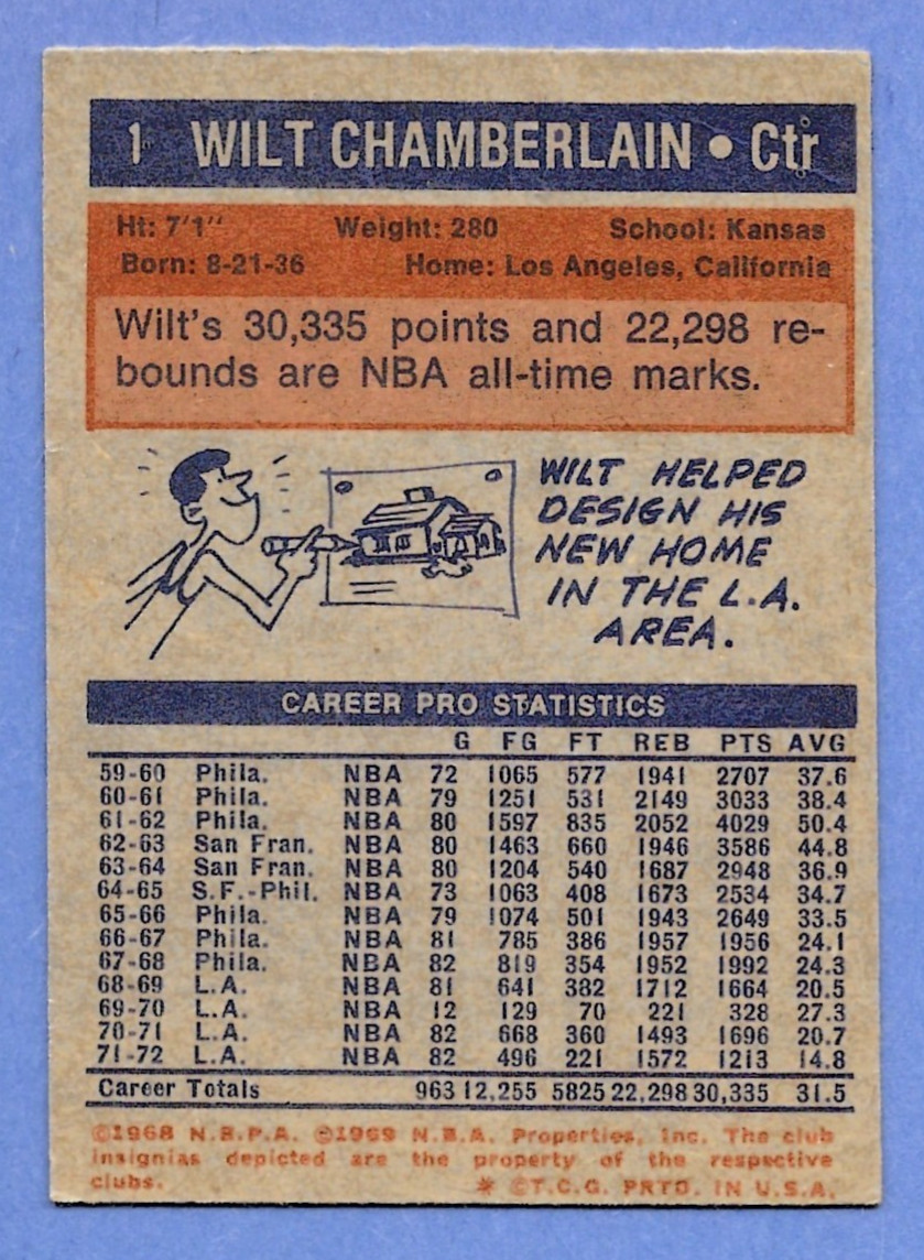1972-73 Topps Basketball #1 Wilt Chamberlain Lakers EX -EXMT