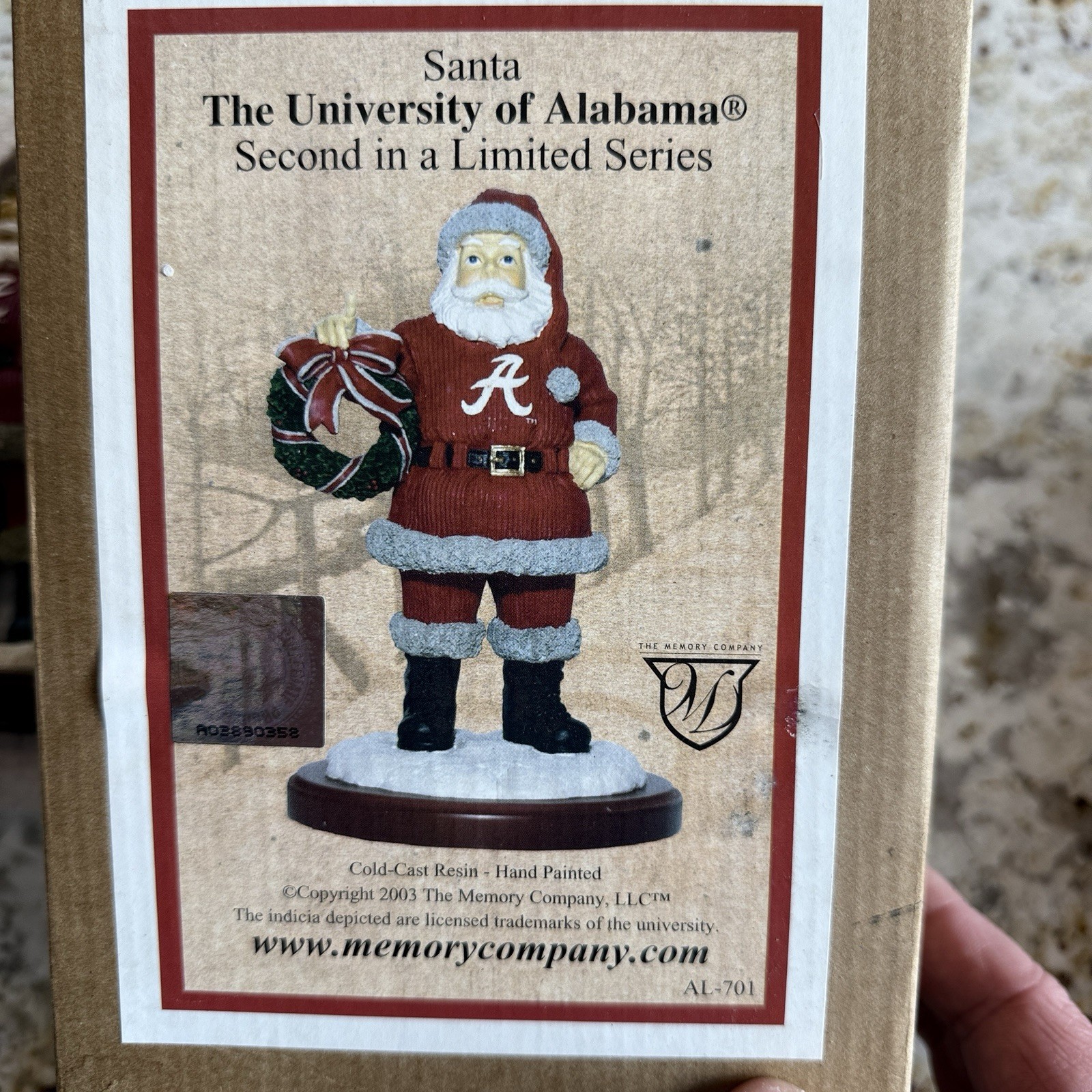 University of Alabama Santa Figurine Memory Co 2003 AL-701 Boxed