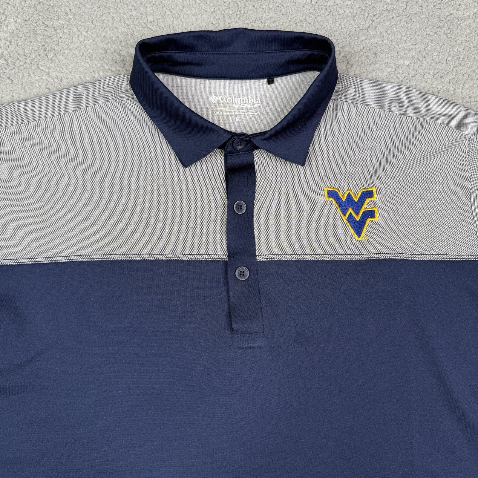 West Virginia Mountaineers Polo Shirt Mens L Blue Columbia Golf Omni-Wick NCAA