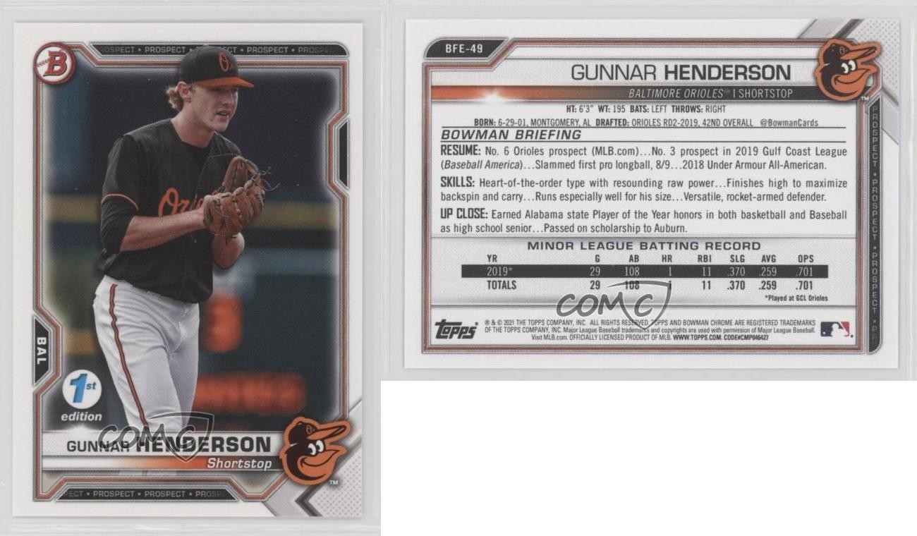 2021 Bowman 1st Edition Gunnar Henderson #BFE-49 1i3m