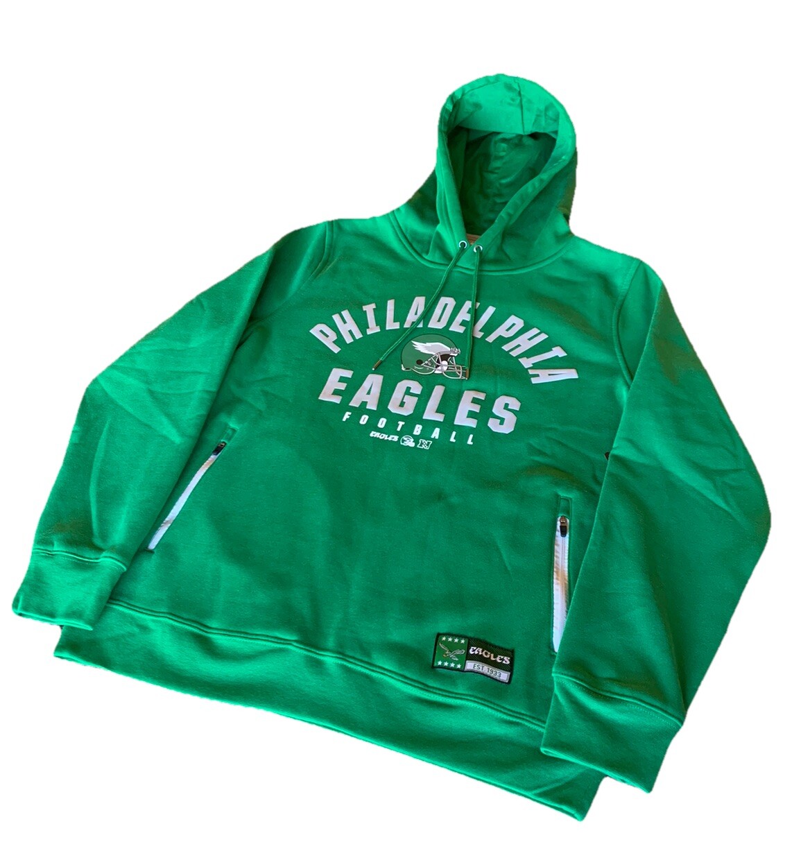 Philadelphia Eagles Retro KELLY GREEN NFL Sweatshirt Hoodie Zip Pockets-Mens L
