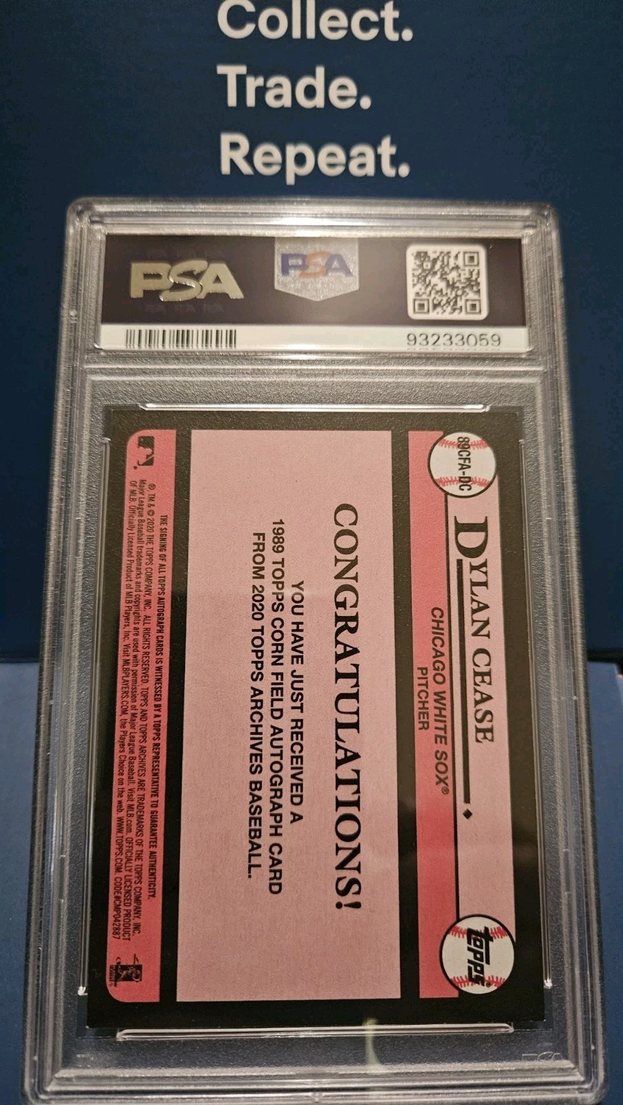 2020 Topps Archives #89CFA-DC Dylan Cease 1989 Topps Cornfield autograph PSA 8