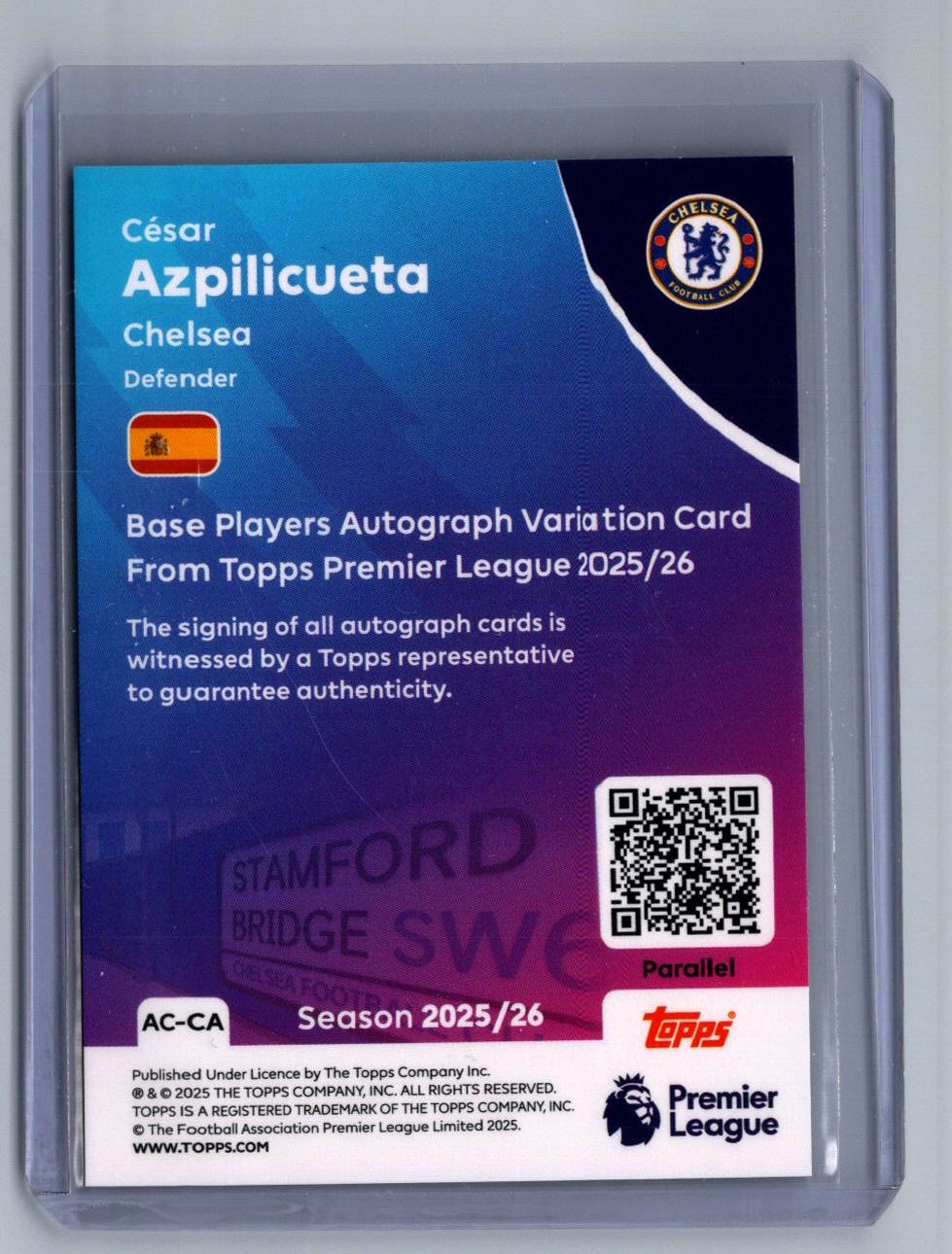 2025-26 Topps EPL #AC-CA César Azpilicueta Autographs Green Rainbow #/99