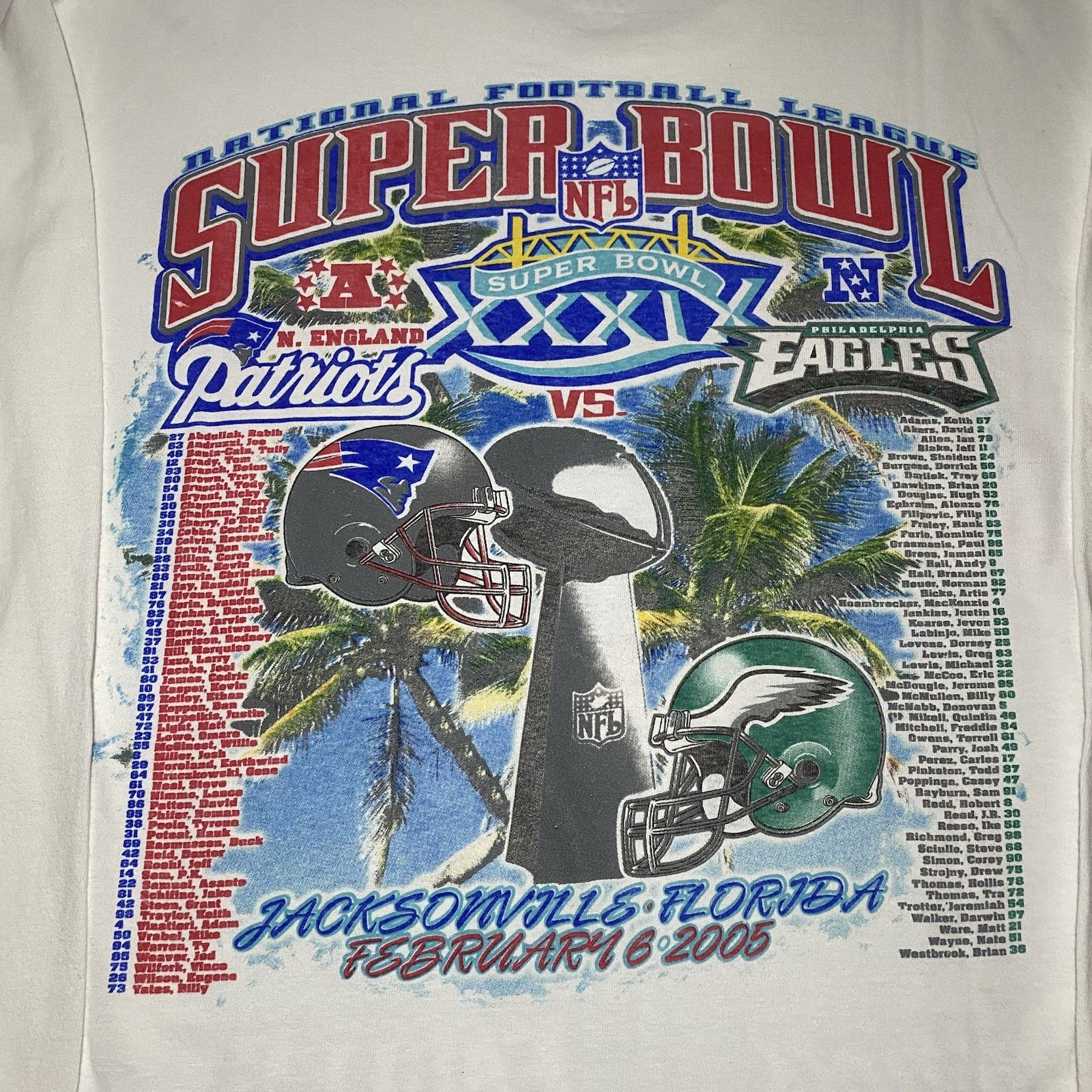 Vtg NFL Super Bowl XXXIX 39 T Shirt LG New England Patriots Philadelphia Eagles