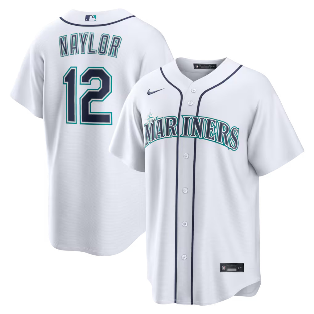 Men’s Seattle Mariners #12 Josh Naylor White Cool Base Stitched Jersey