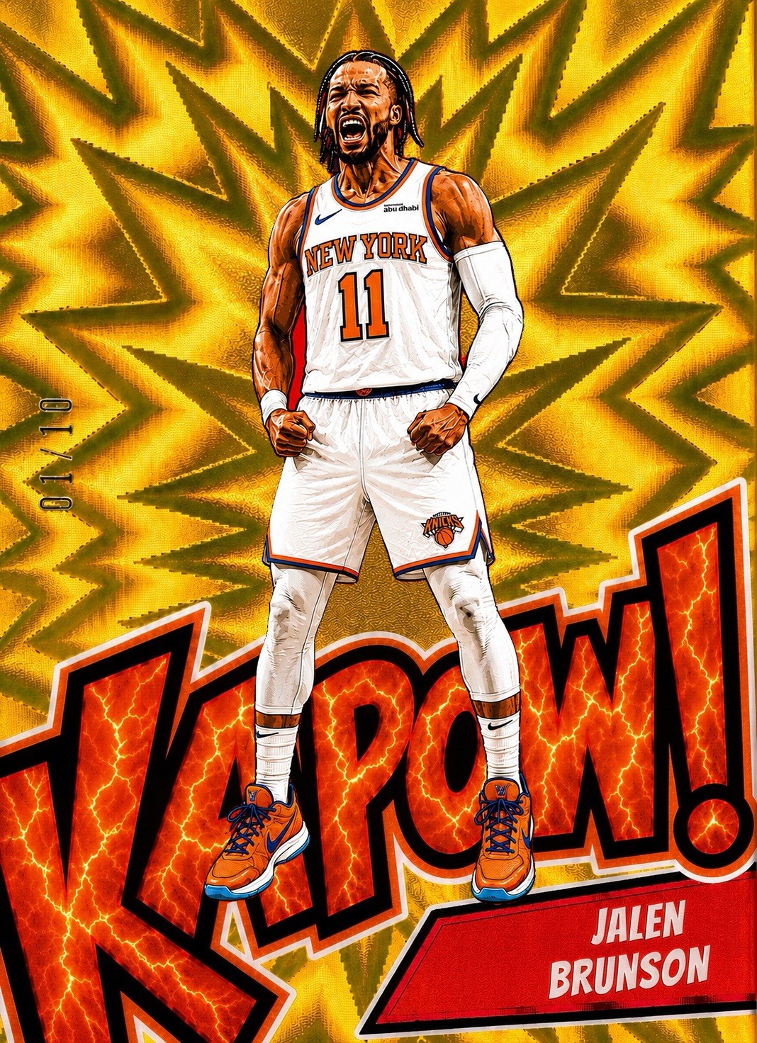 2026 Jalen Brunson Vertical Gold Kapow Original Art Card #01/10 Knicks Finals