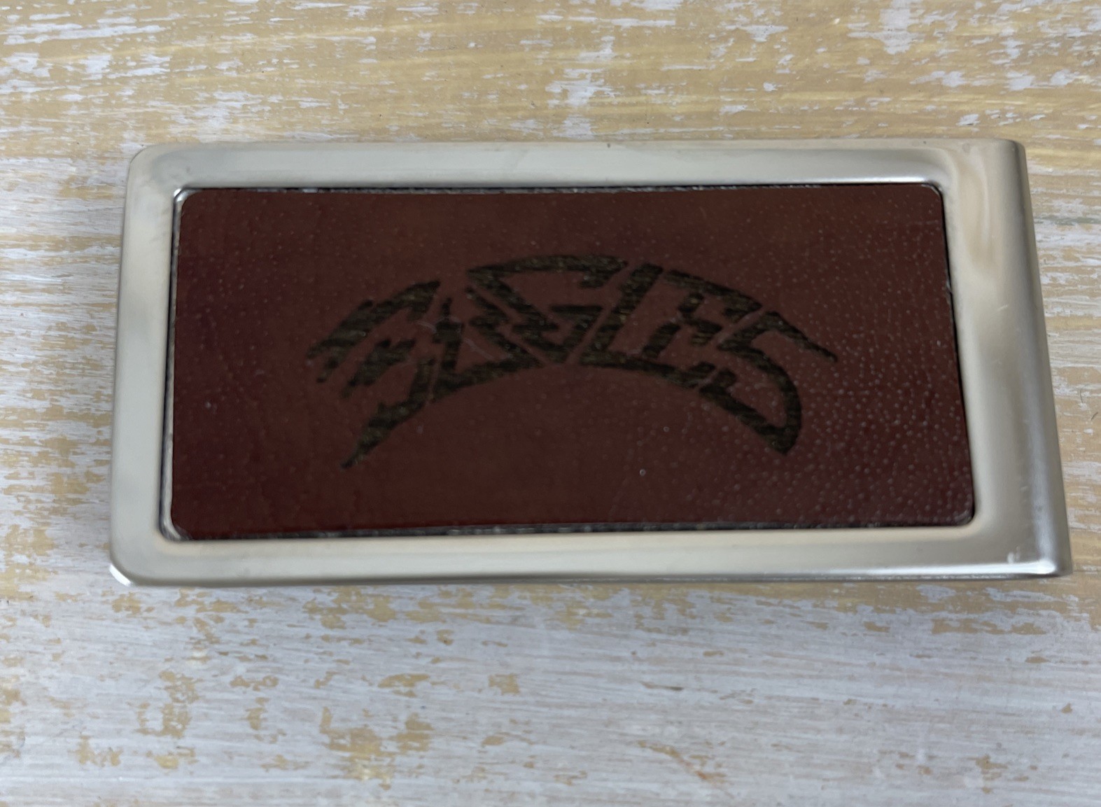 Eagles Money Clip Souvenir 2014 Silver w/Brown Backing Engraved Logo New w/Box
