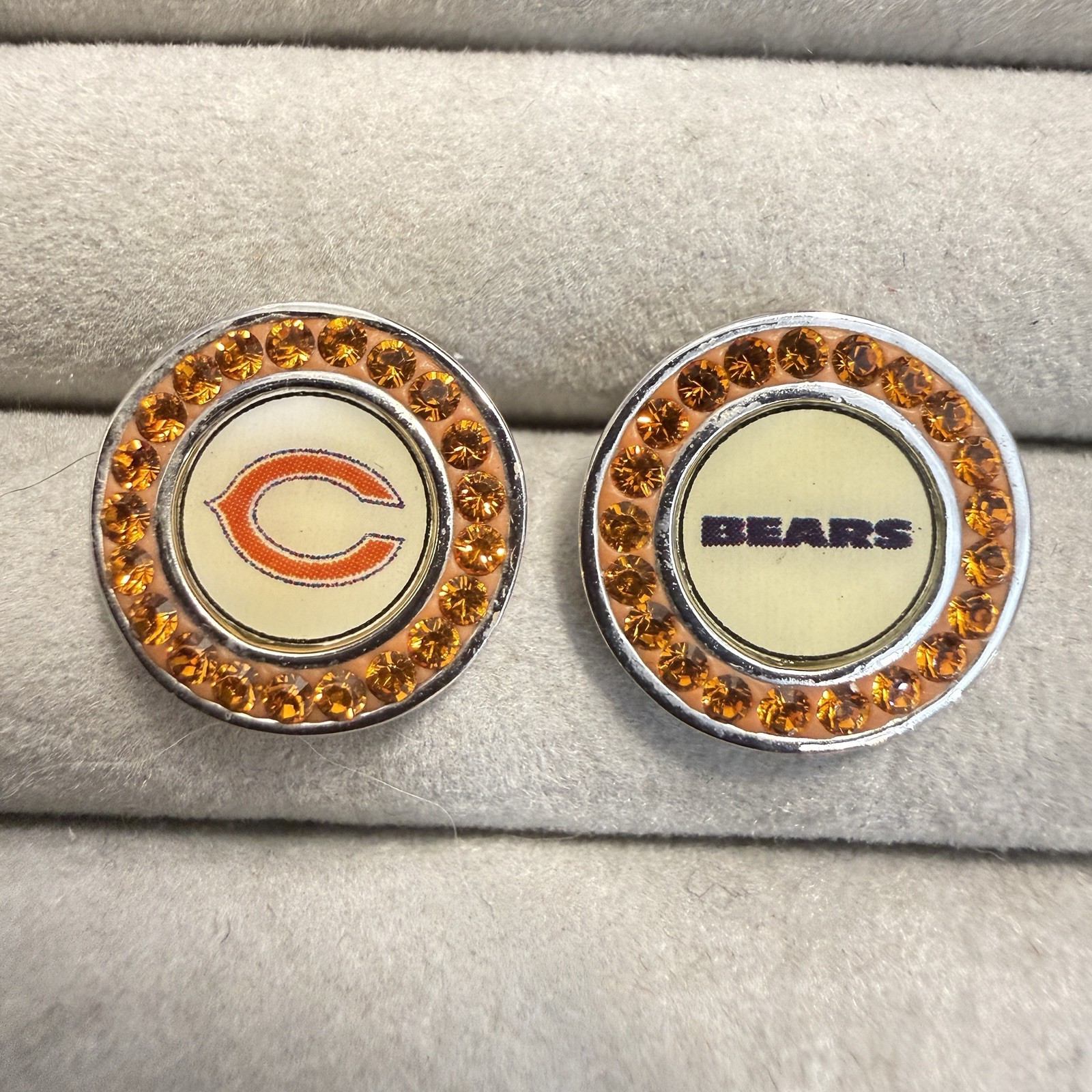 Swarovski Crystal Elements Chicago BEARS Football NFL Round Post Earrings