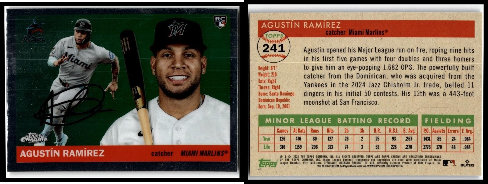 2025 Topps Chrome Platinum Anniversary Baseball #241 Marlins AGUSTIN RAMIREZ RC