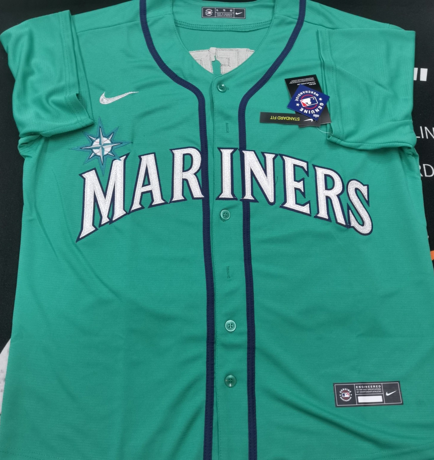 Ken Griffey Jr. #24 Mariners Aqua Cool Base Sewn Stitched Jersey.