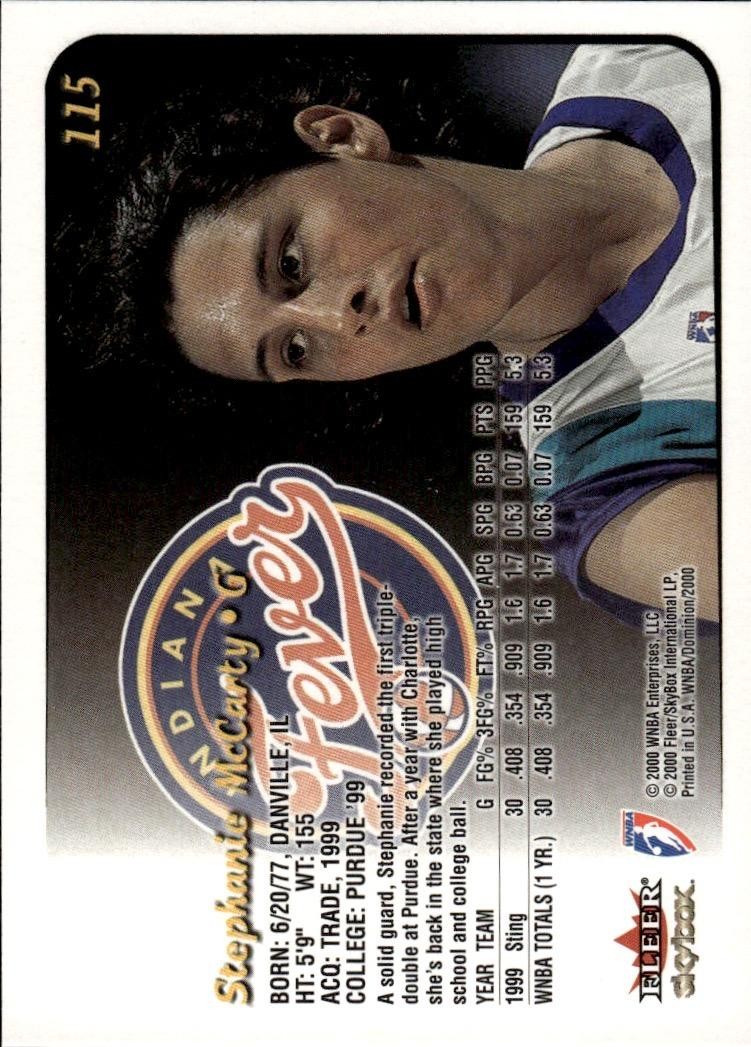 2000 SkyBox Dominion WNBA #115 Stephanie White McCarty Indiana Fever Head Coach