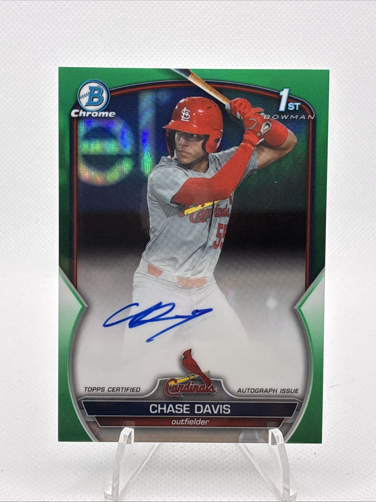 2023 Bowman Draft Chase Davis Chrome Auto Green Refractor 1st #/99 Cardinals
