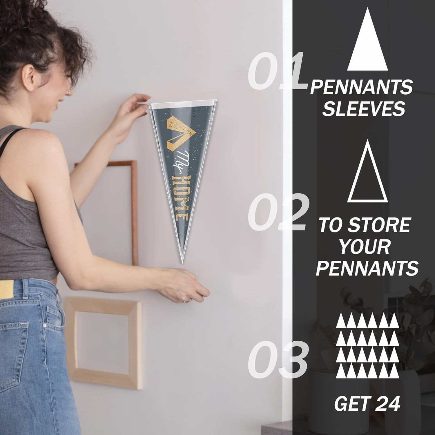 24 Pcs Soft Pennant Protective Sleeves Pennant Frame Holder for Display 12″ x 30