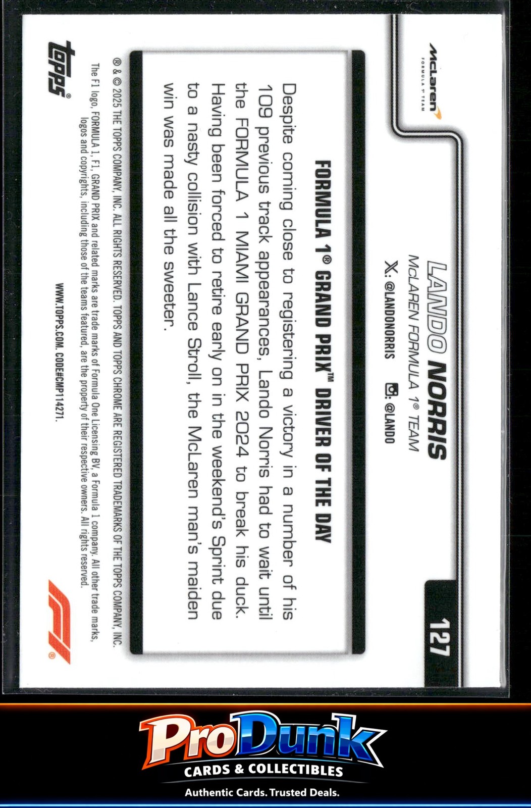 2025 Topps Chrome Formula 1 #130 Lando Norris Black & White RayWave Refractor