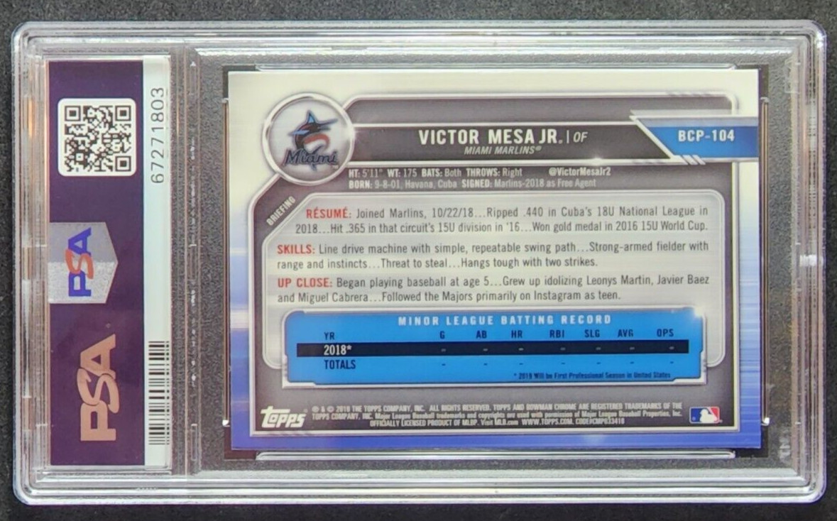 2019 Bowman Chrome Mega Box BCP-104 Victor Mesa Jr. PSA 10 Rookie Card Marlins