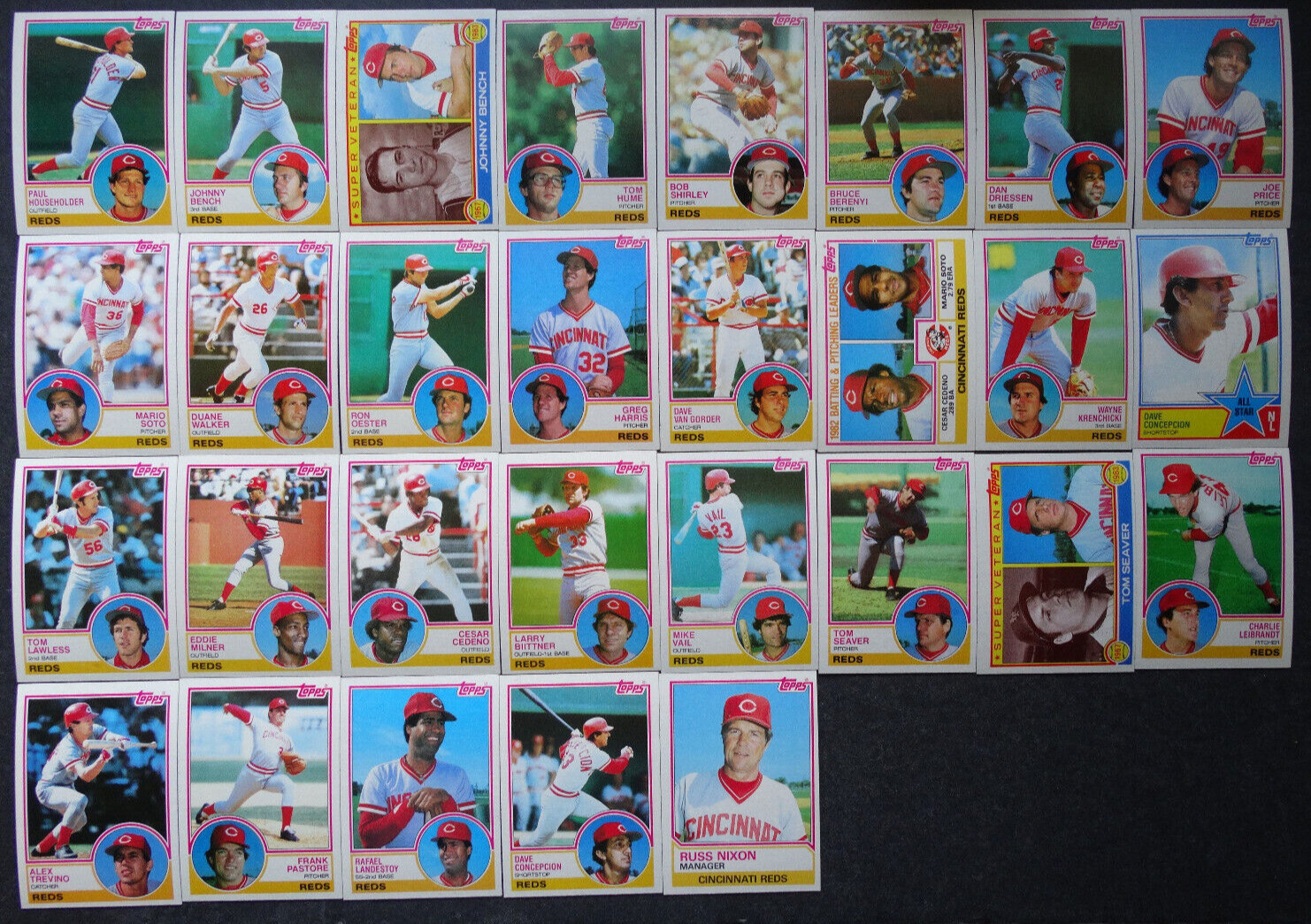 1983 Topps Cincinnati Reds Team Set of 29 Baseball Cards