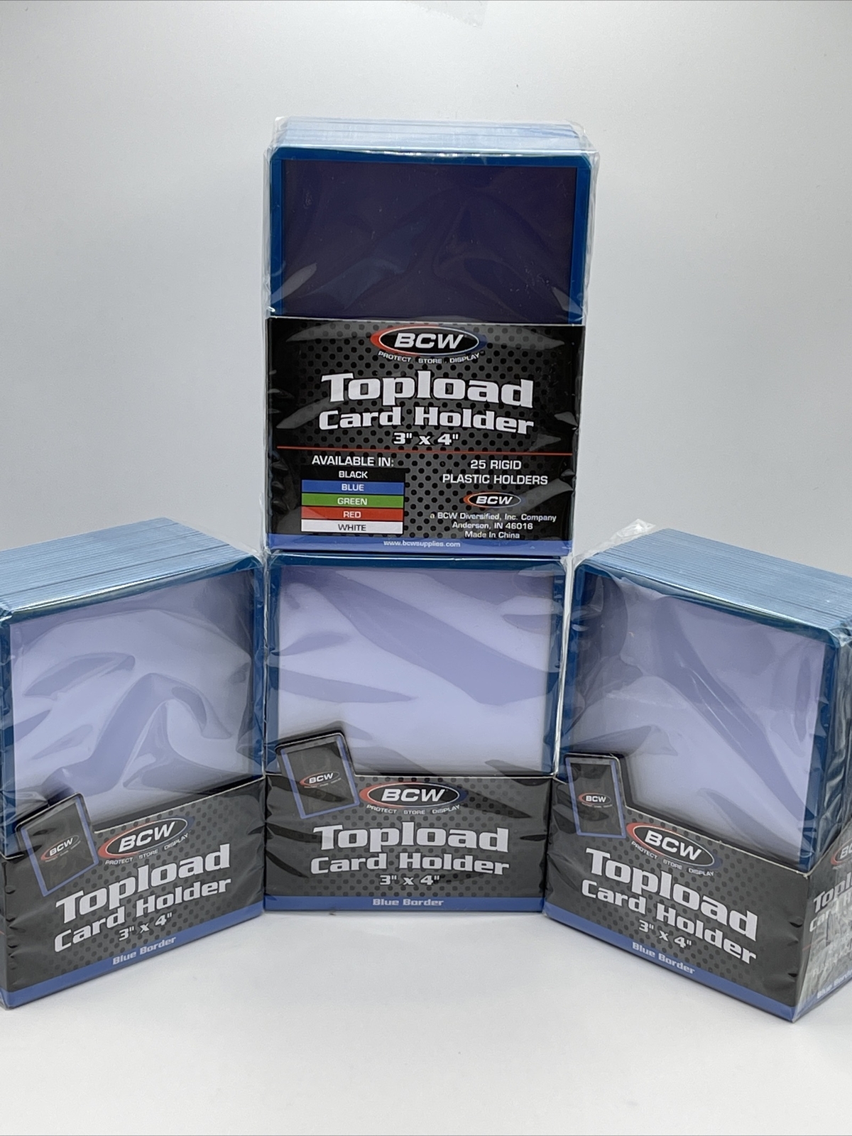 BCW 3X4 BLUE BORDER Standard Toploaders 35pt 4 Packs of 25, 100 total