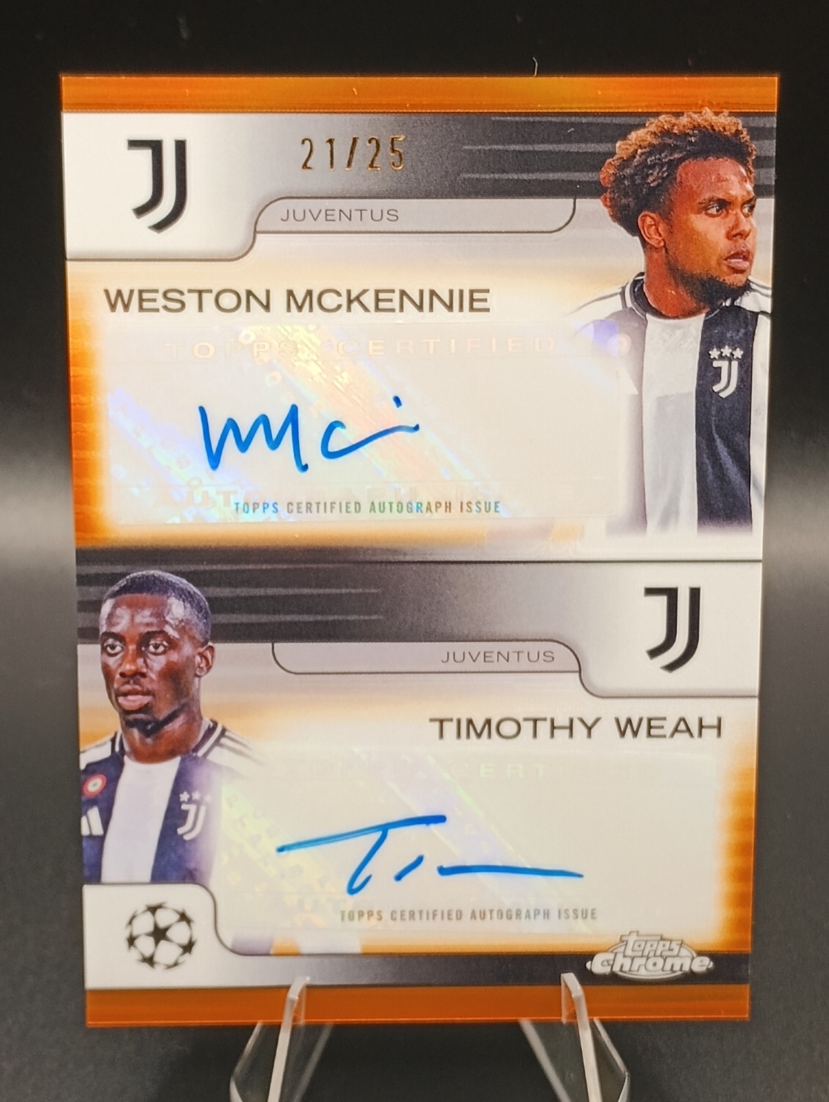 2024-25 Topps Chrome UEFA UCC Weston McKennie Timothy Weah Dual Auto Orange /25
