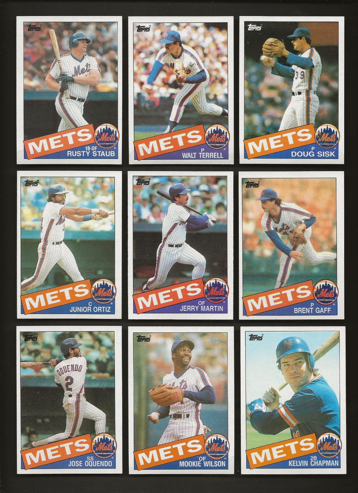 1985 Topps New York Mets 9 Card Lot A with Rusty Staub & Mookie Wilson