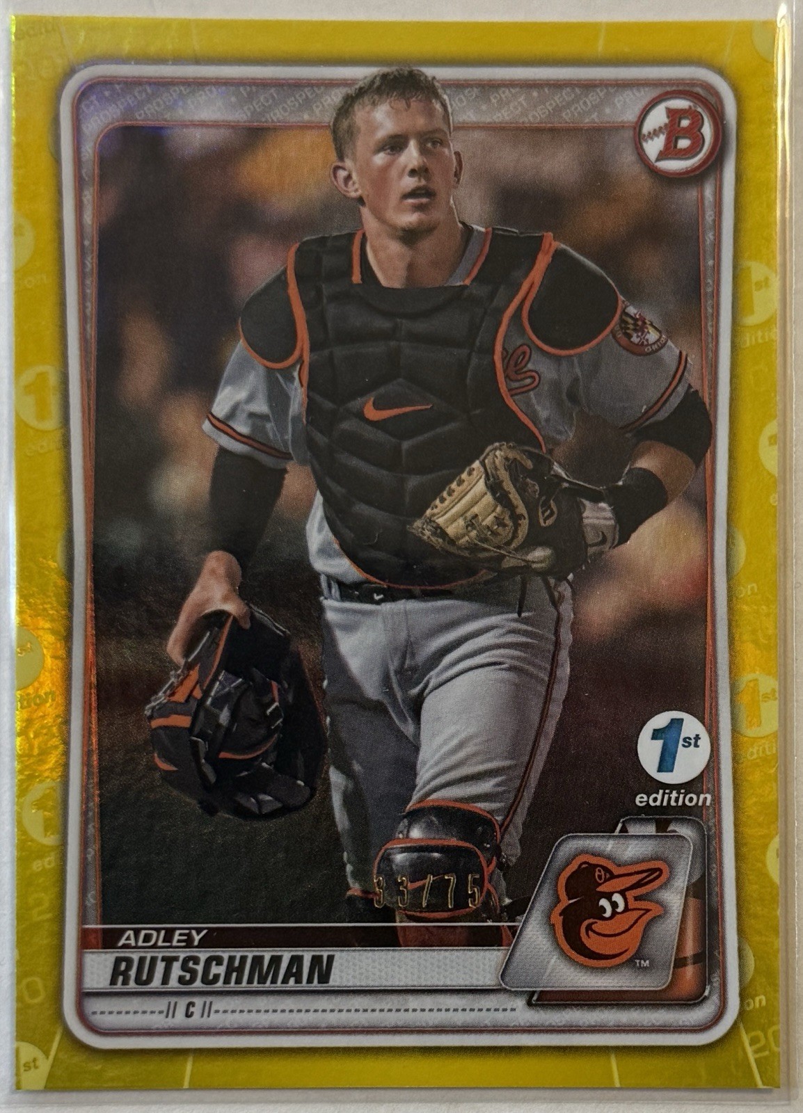ADLEY RUTSCHMAN 2020 Topps Bowman #BD-154 1st Edition YELLOW FOIL #/75 Orioles