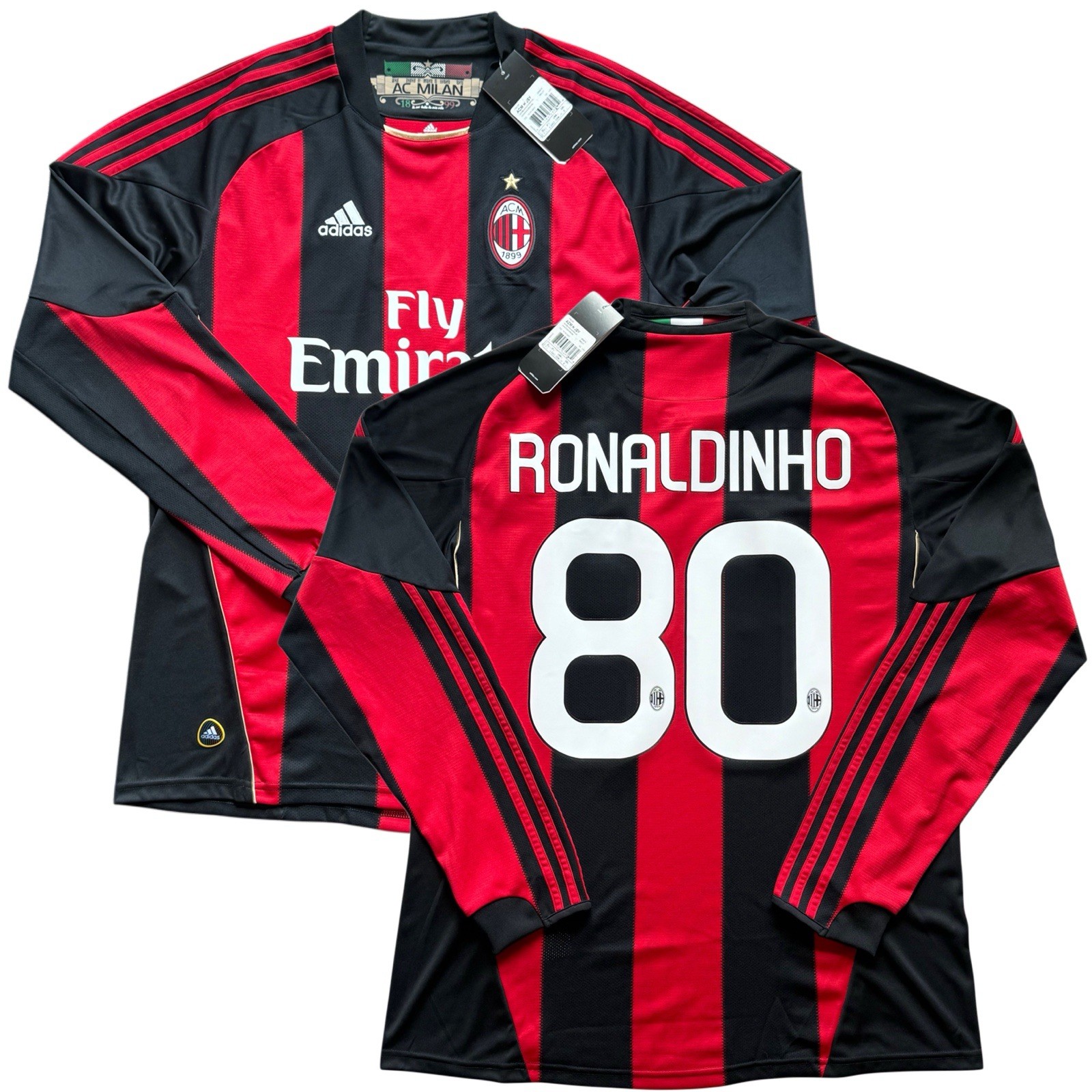 2010/11 AC Milan Home Jersey #80 Ronaldinho Large Long Sleeve adidas Soccer rare