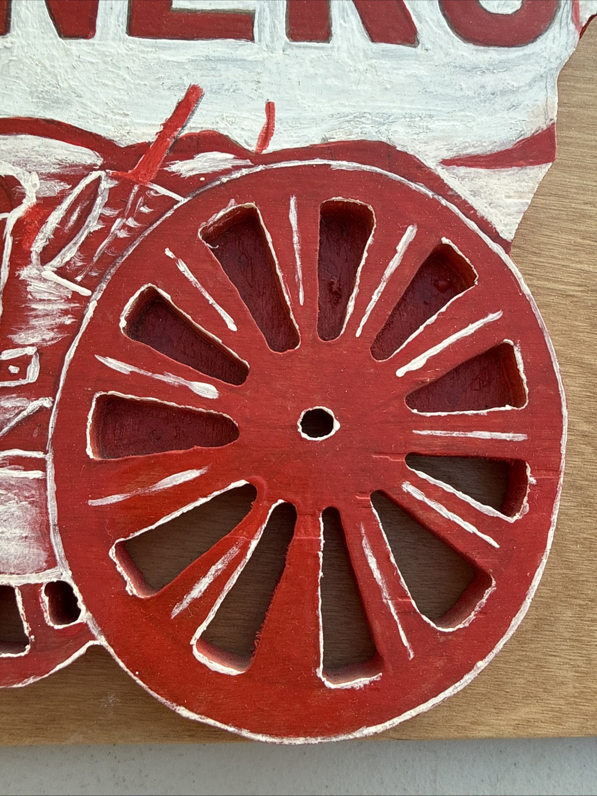 Handmade Oklahoma Sooners Wooden Wheel & Wagon Wall Sign Red & White Painted