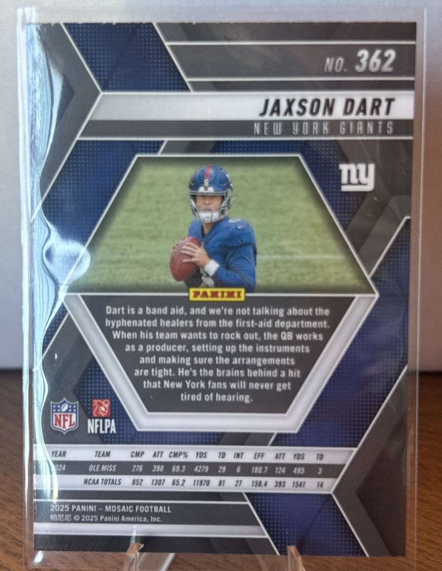 2025 Panini Mosaic – Rookies Jaxson Dart #362 Silver Prizm (RC)
