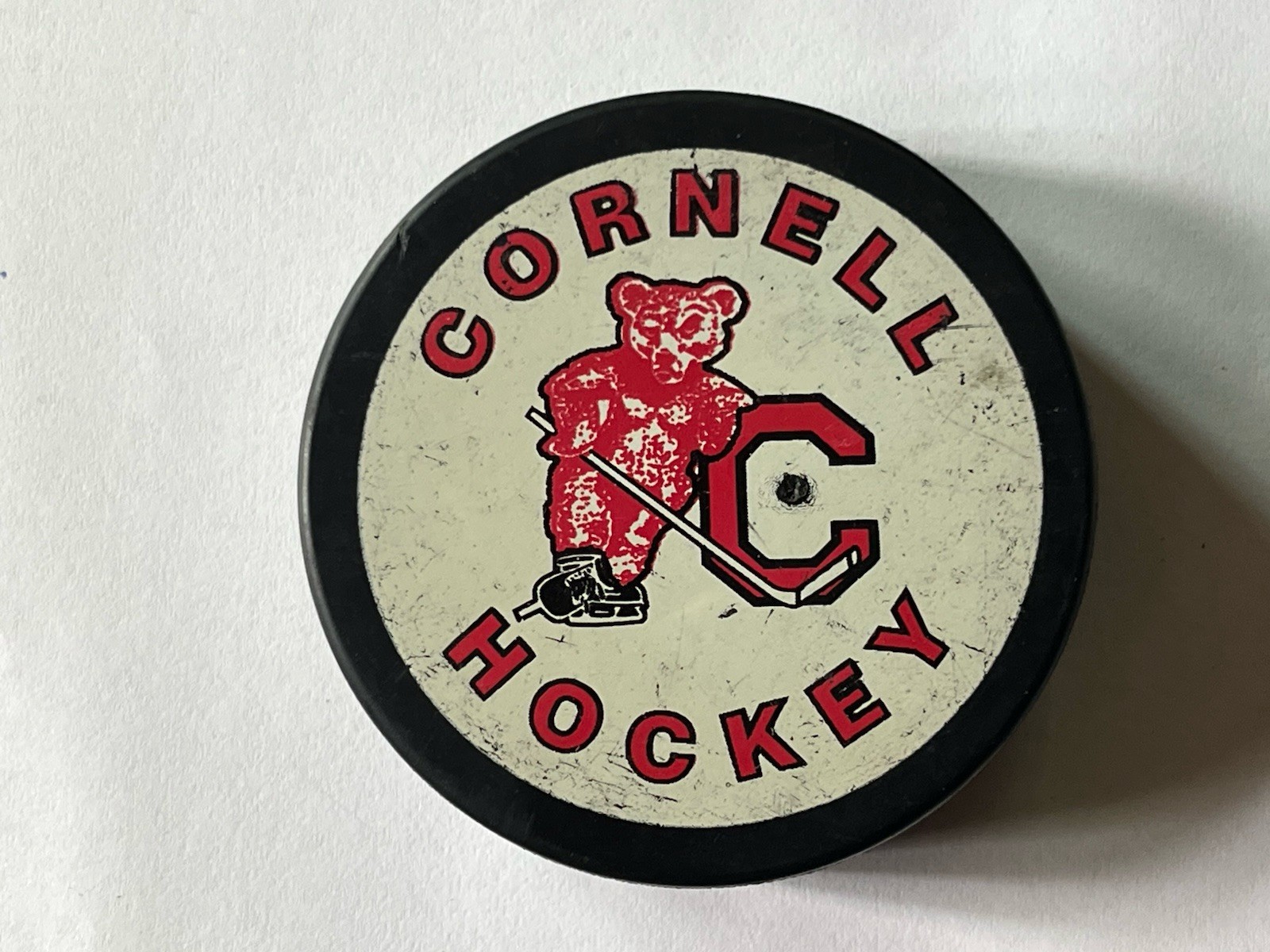 Rare Vintage CORNELL UNIVERSITY OFFICIAL HOCKEY PUCK BIG RED BEAR NCAA