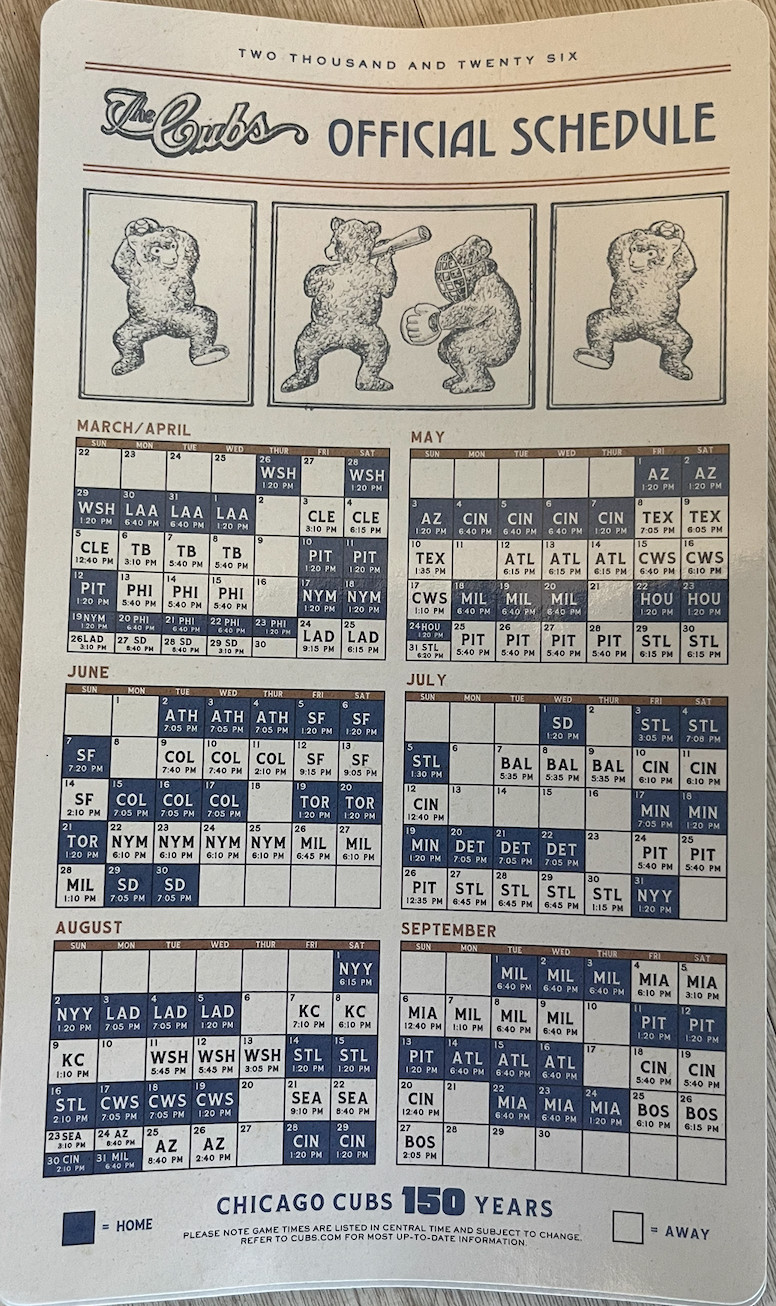 Never Used Chicago Cubs Wrigley Field Official 2026 Season Schedule Magnet ⚾️⚾