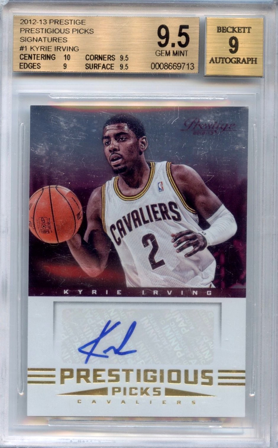 2012-13 Prestige – Prestigious Picks Signatures Kyrie Irving #1 Beckett 9.5 Mint