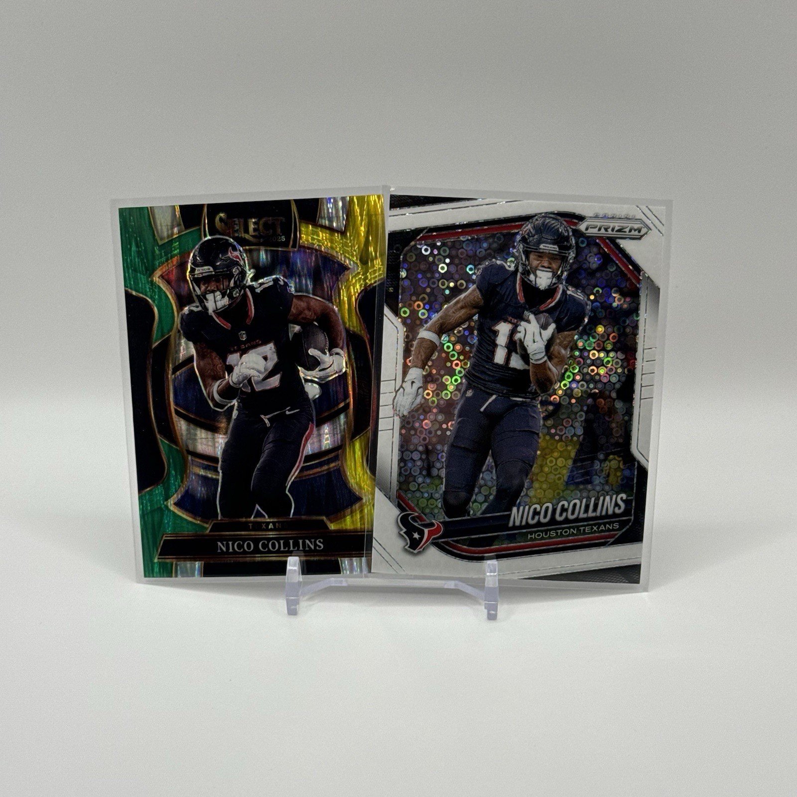 2025 Panini Prizm Nico Collins White Disco and Select Yellow Green Shock Texans