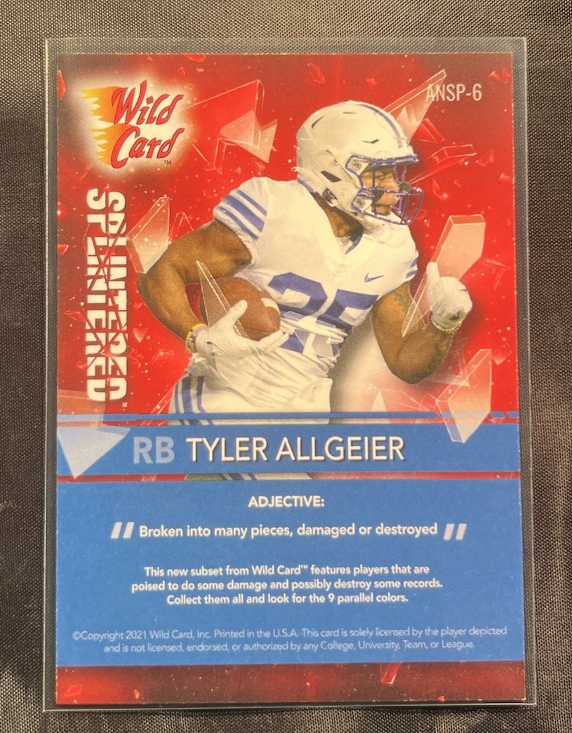 2021 Wild Card Alumination Red Splinter Tyler Allgeier ANSP-6 Collegiate Edition