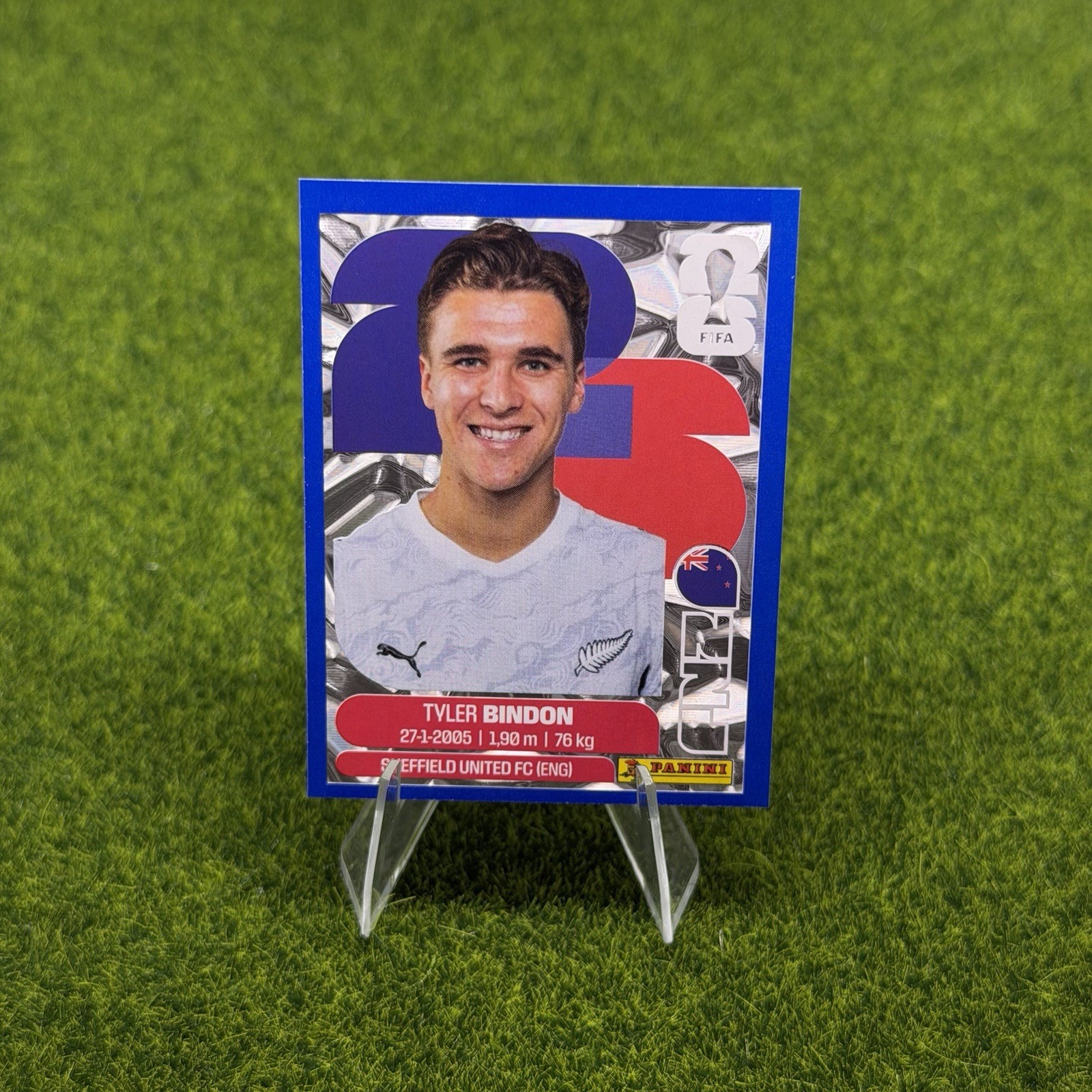 Tyler Bindon Panini FIFA World Cup 2026 Blue Crumple Parallels Sticker