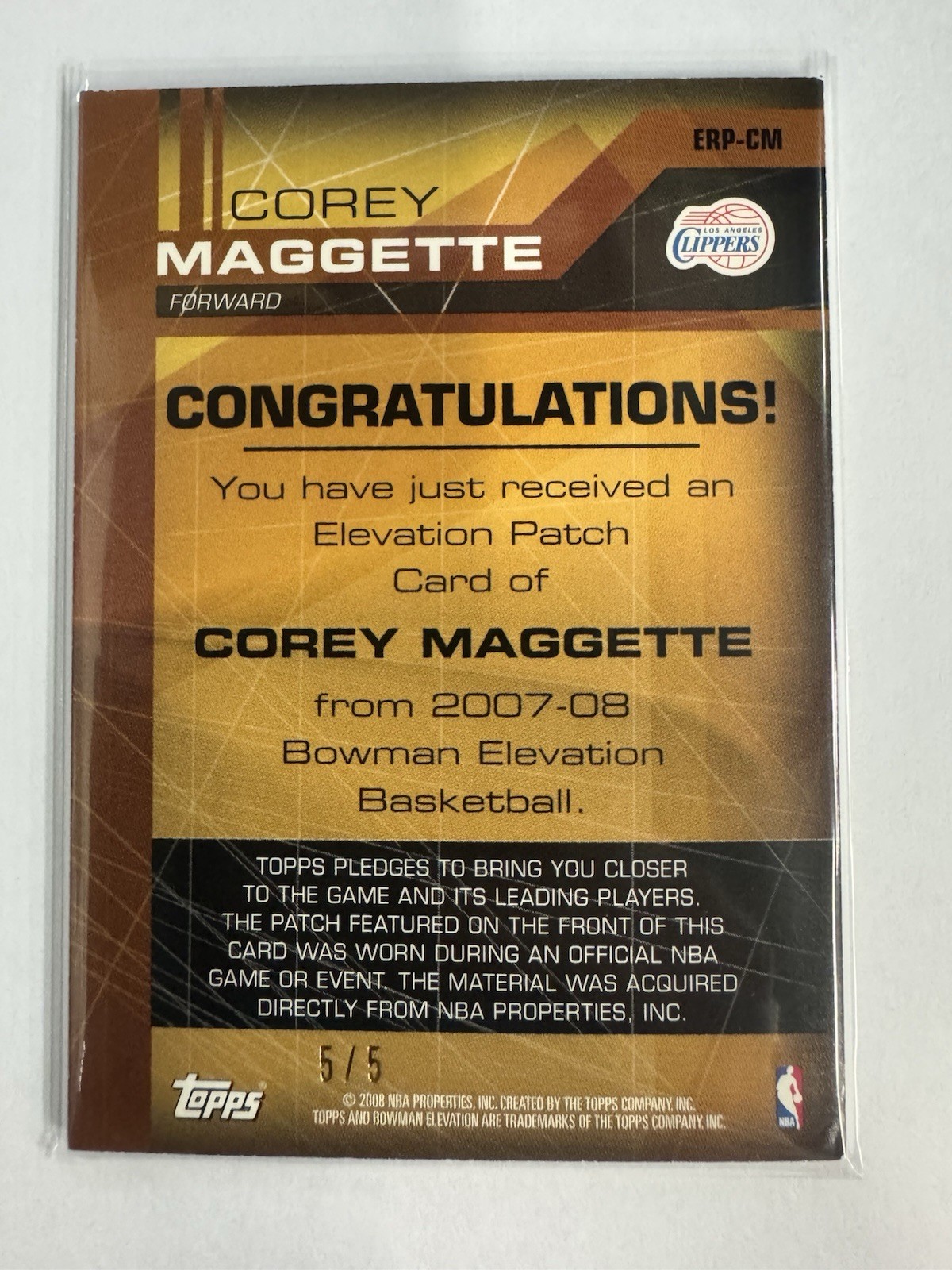 2007-08 Bowman Elevation Gold Relics Corey Maggette #5/5 Jersey