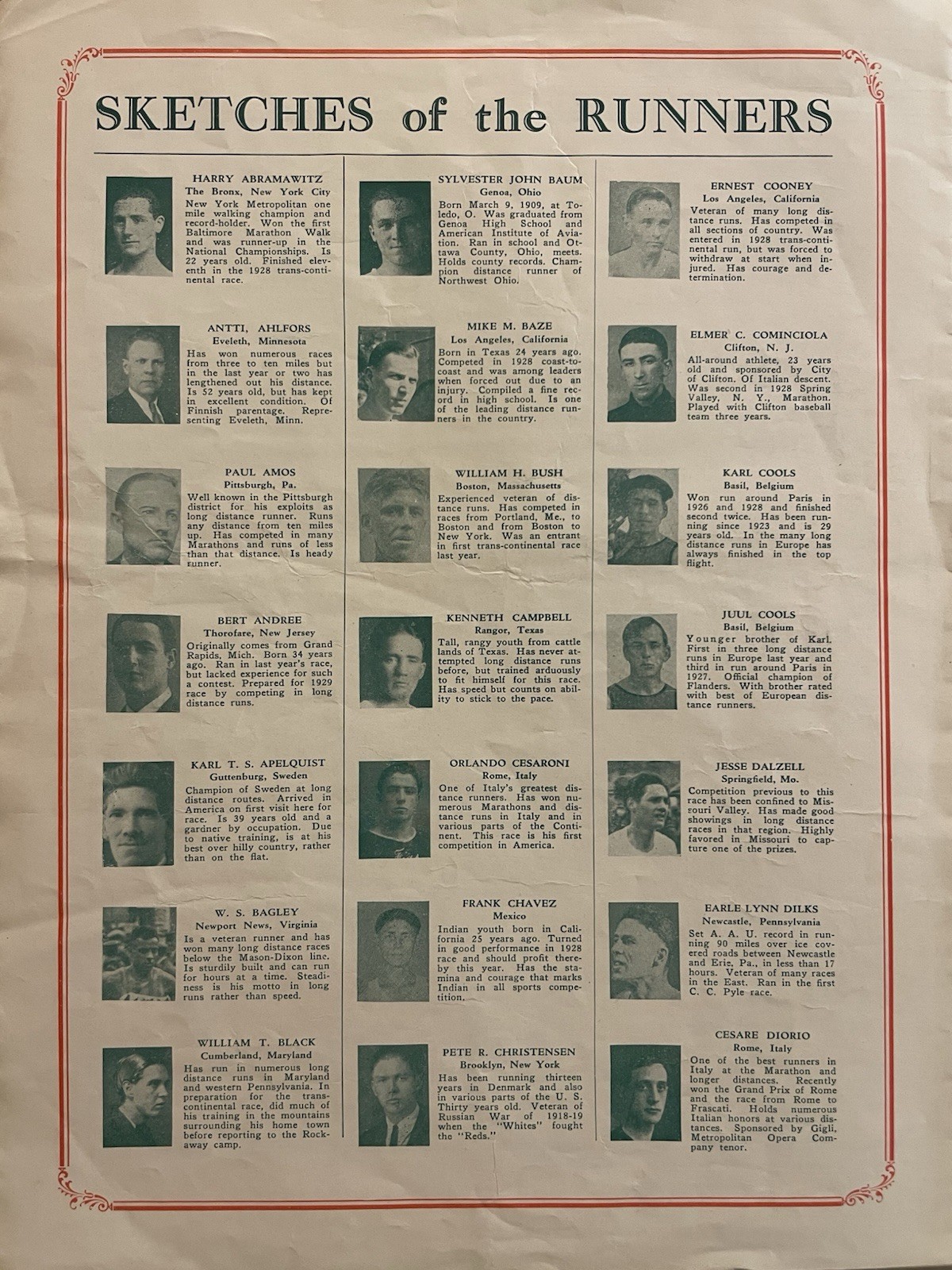1929 C.C. Pyle’s Second Annual International Trans-Continental Foot Race Program