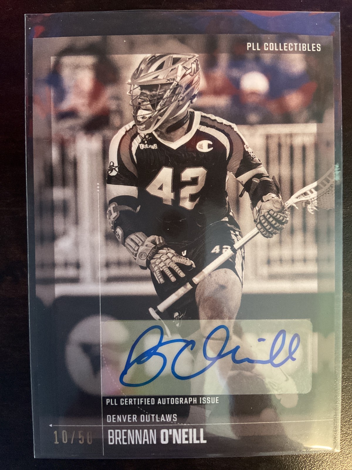 Brennan O’Neill 2025 PLL Lacrosse Fieldside II Black & White Auto Card #10/50
