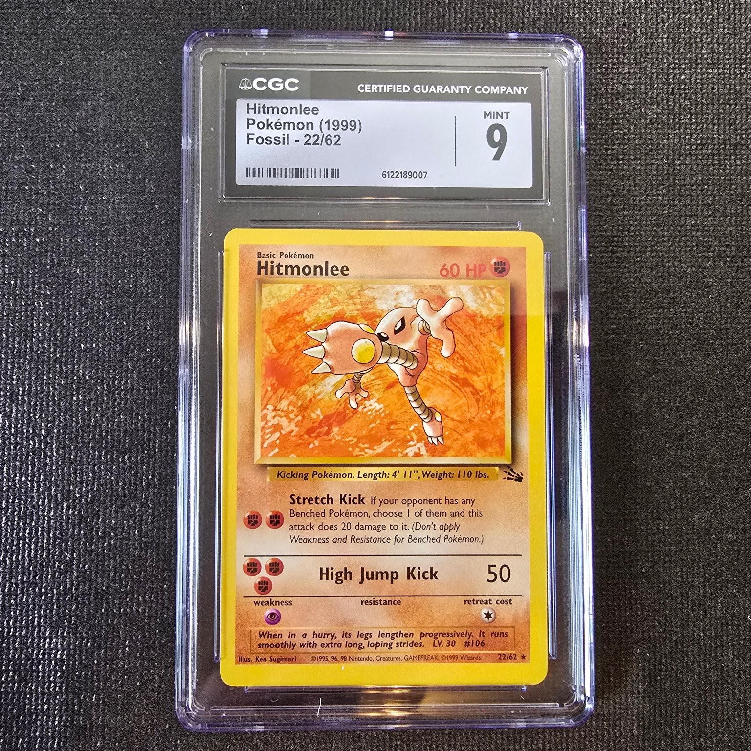 Pokemon Hitmonlee 1999 Fossil Wizards of the Coast WOTC CGC 9 MINT #22/62