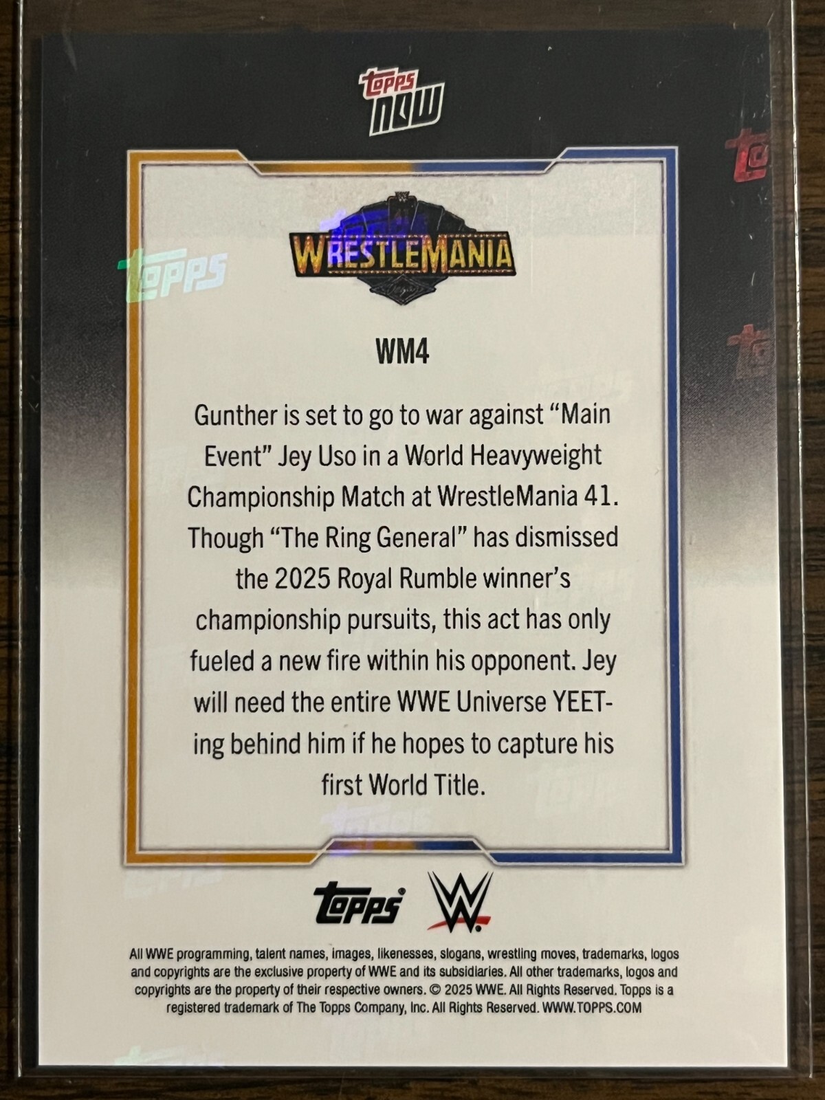 2025 Topps Now WWE #WM4 Gunther Jey Uso WrestleMania